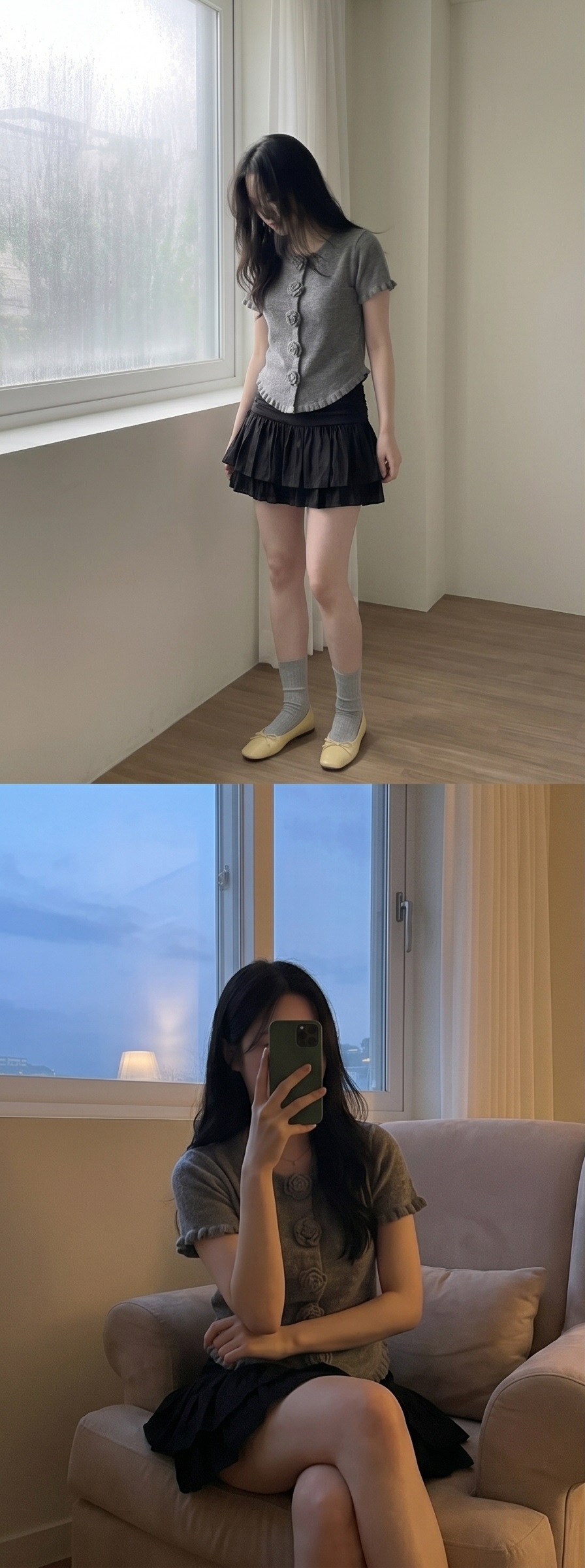 ラウンドネックベーシックスリム半袖フェイクボタンニット | 詳細画像8