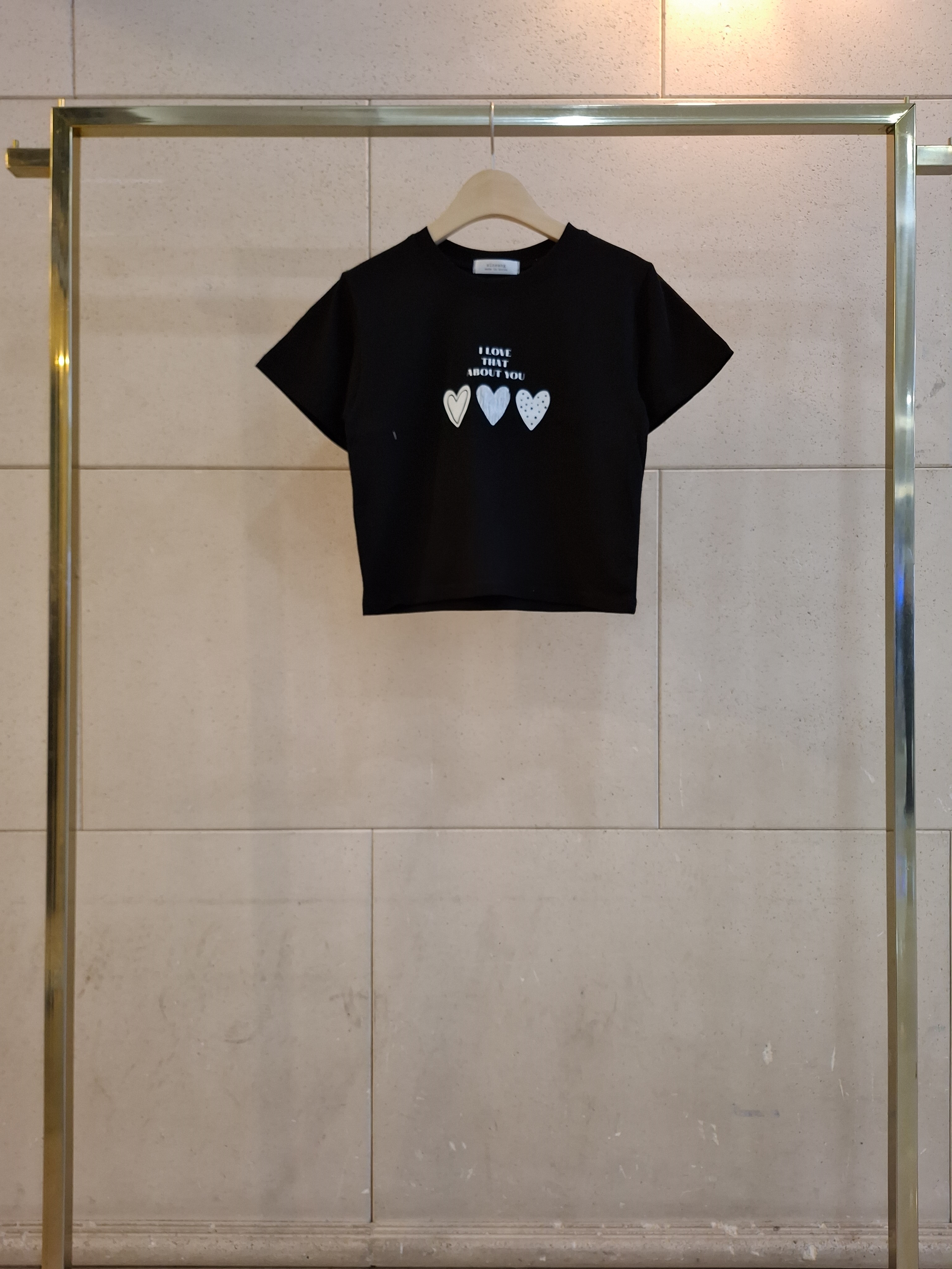 ラウンドネックベーシッククロップドスリム半袖ハートTシャツ | 詳細画像9