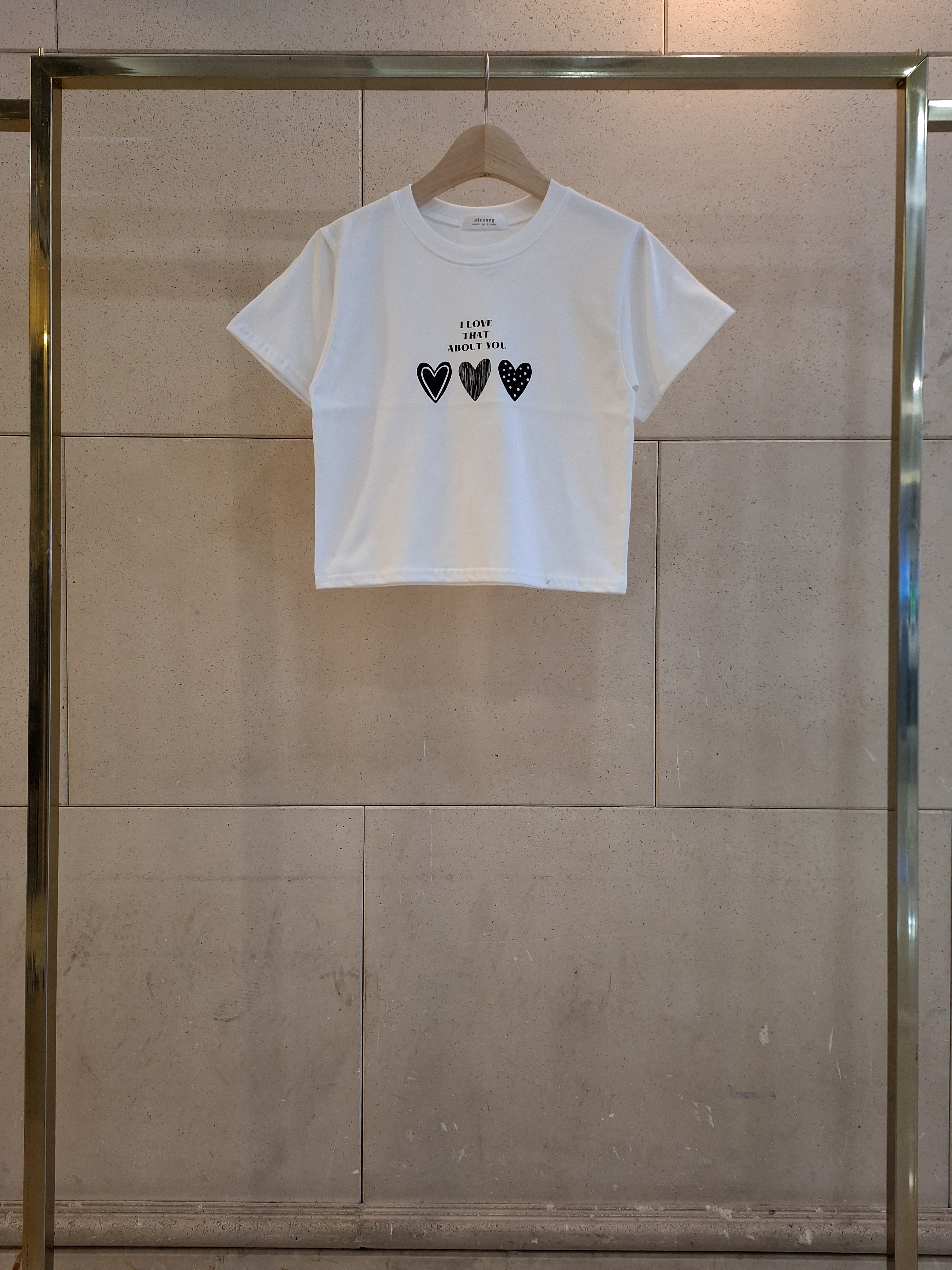 ラウンドネックベーシッククロップドスリム半袖ハートTシャツ | 詳細画像10