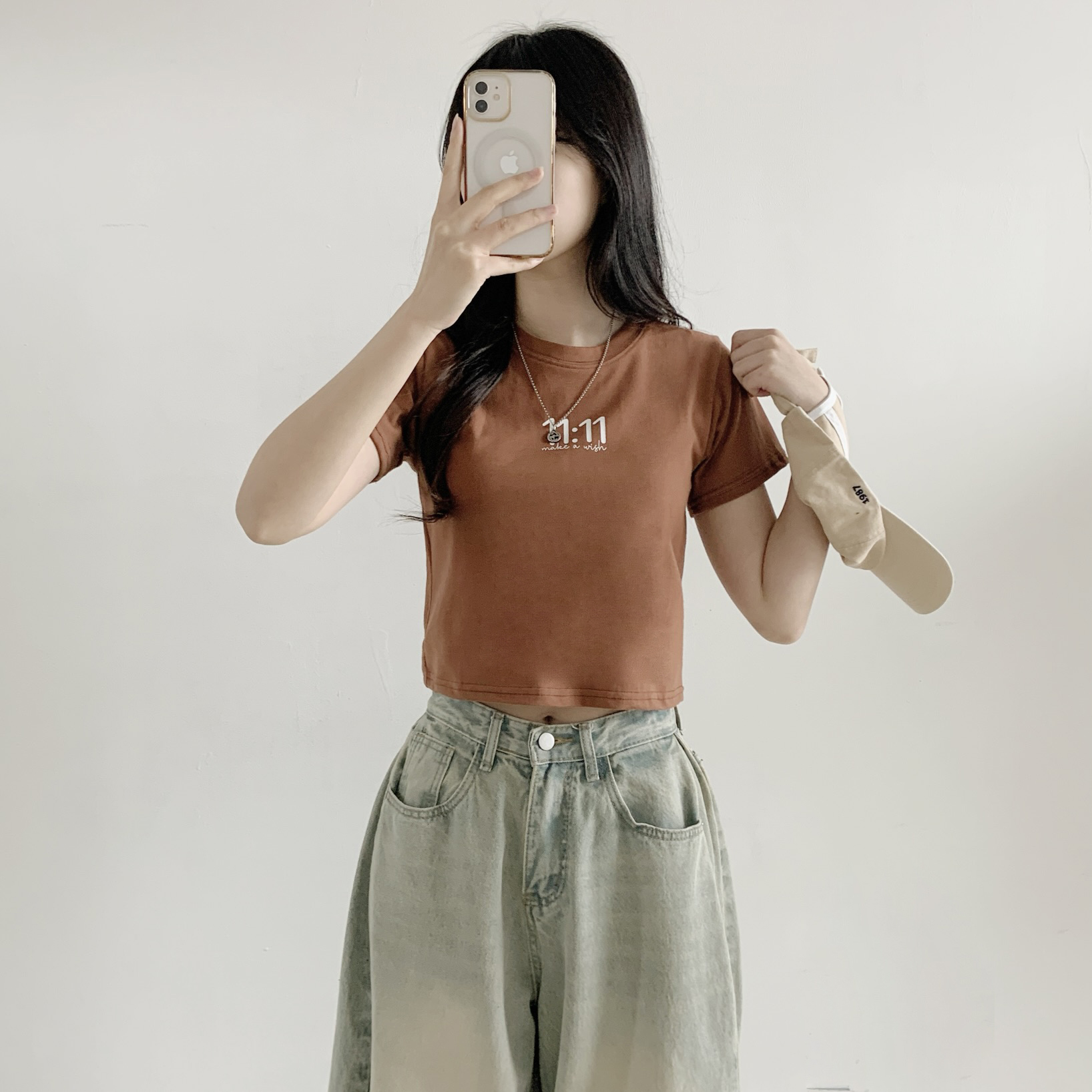 コットンラウンドネックベーシッククロップド半袖ロゴTシャツ | 詳細画像4