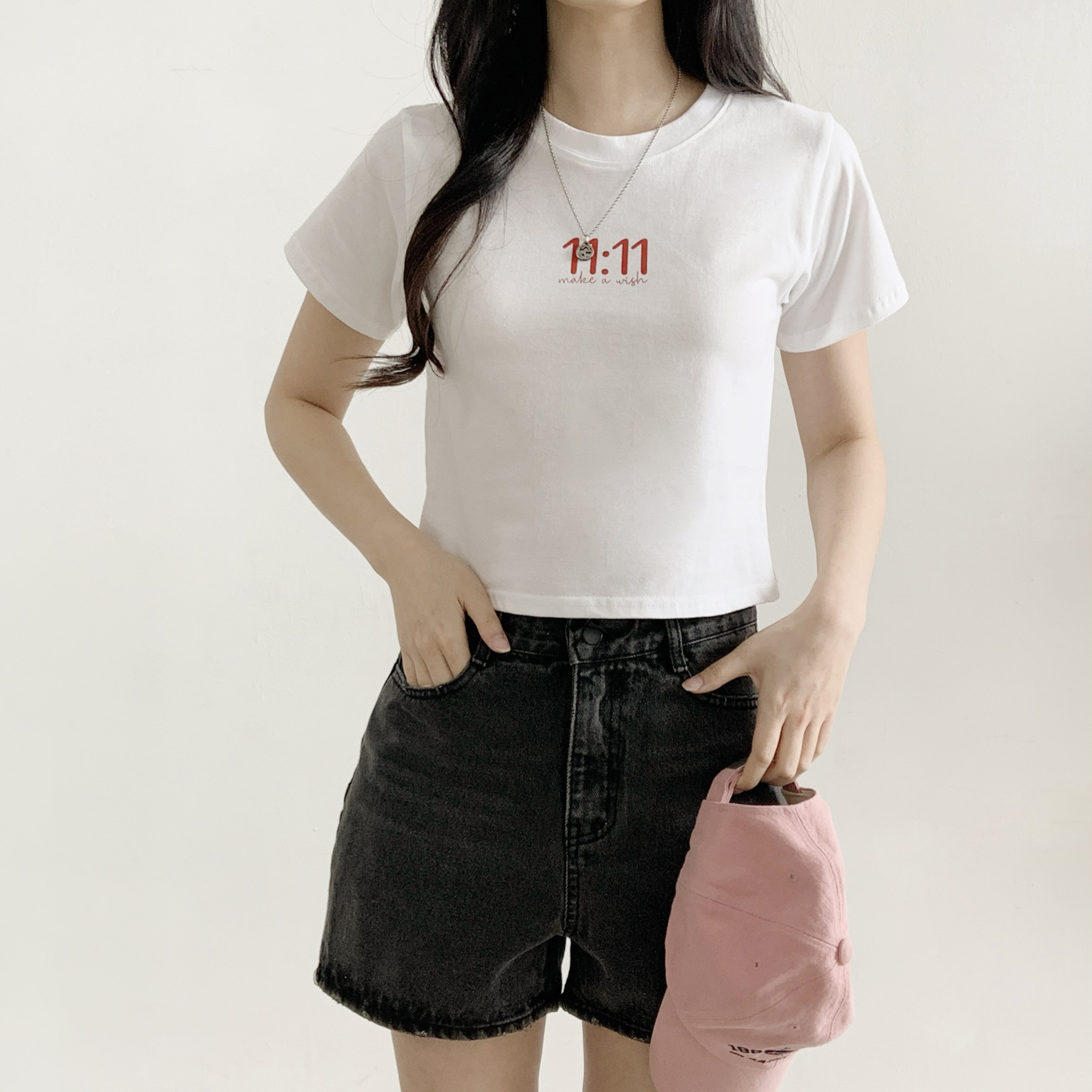 コットンラウンドネックベーシッククロップド半袖ロゴTシャツ | 詳細画像6