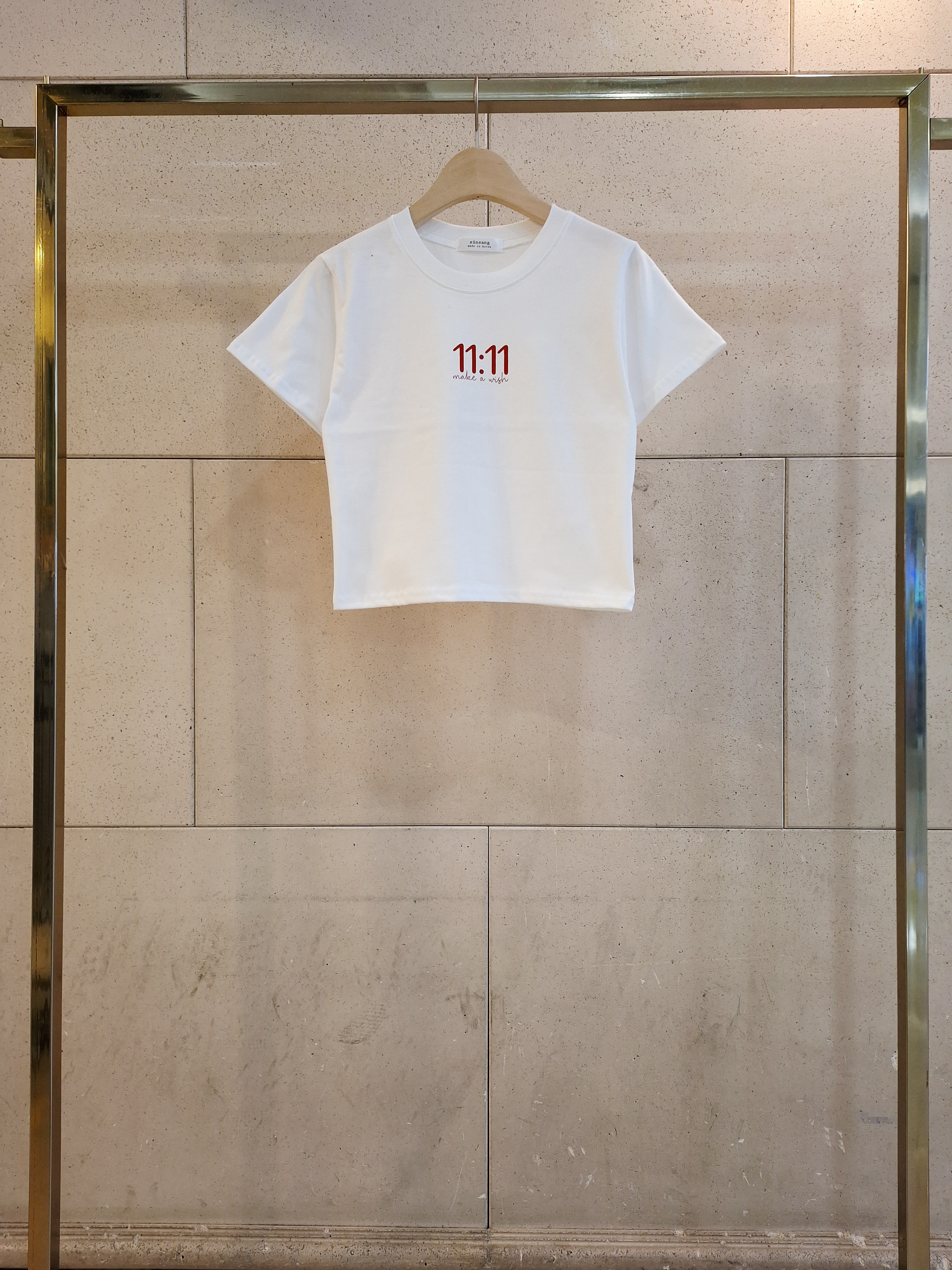 コットンラウンドネックベーシッククロップド半袖ロゴTシャツ | 詳細画像10