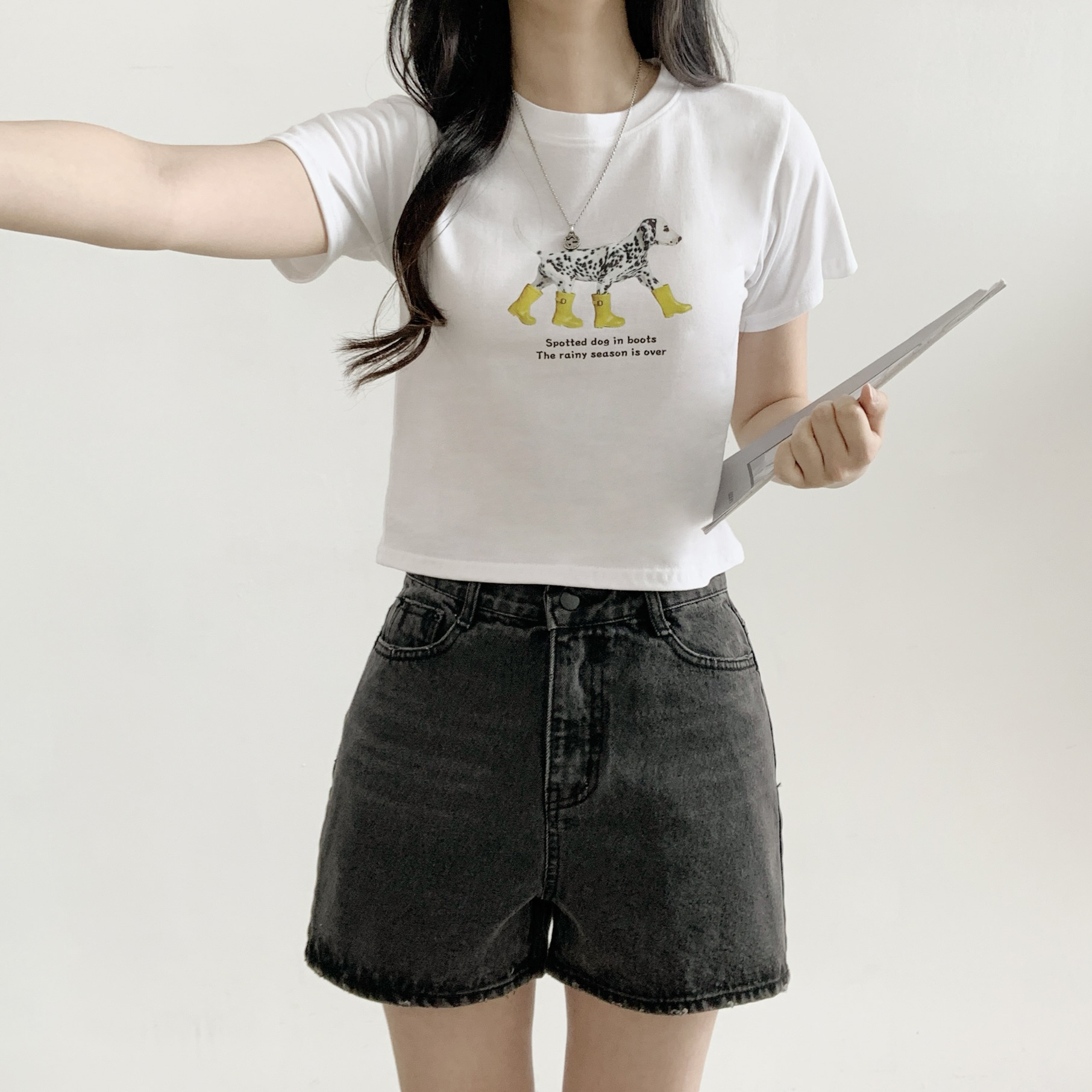 コットンラウンドネックベーシックスリムロゴTシャツ | 詳細画像3