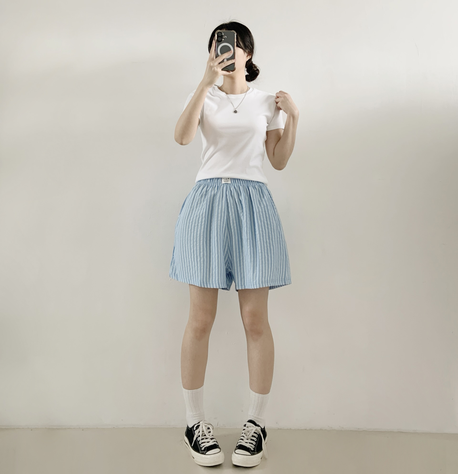 ウエストゴムショートストライプ配色ショートパンツ | 詳細画像2