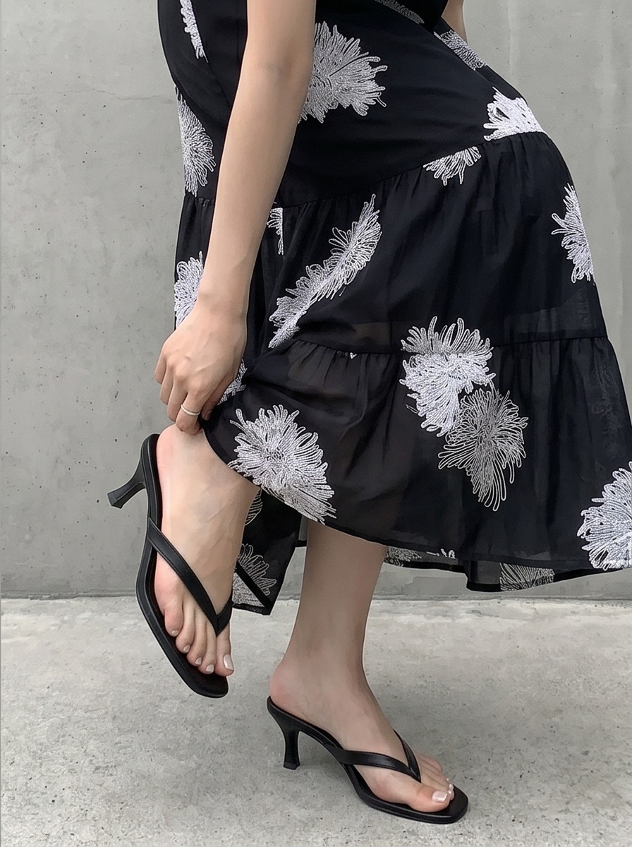 シフォンホルターネックスリムロングルーズ刺繍プリントビスチェワンピース | 詳細画像11