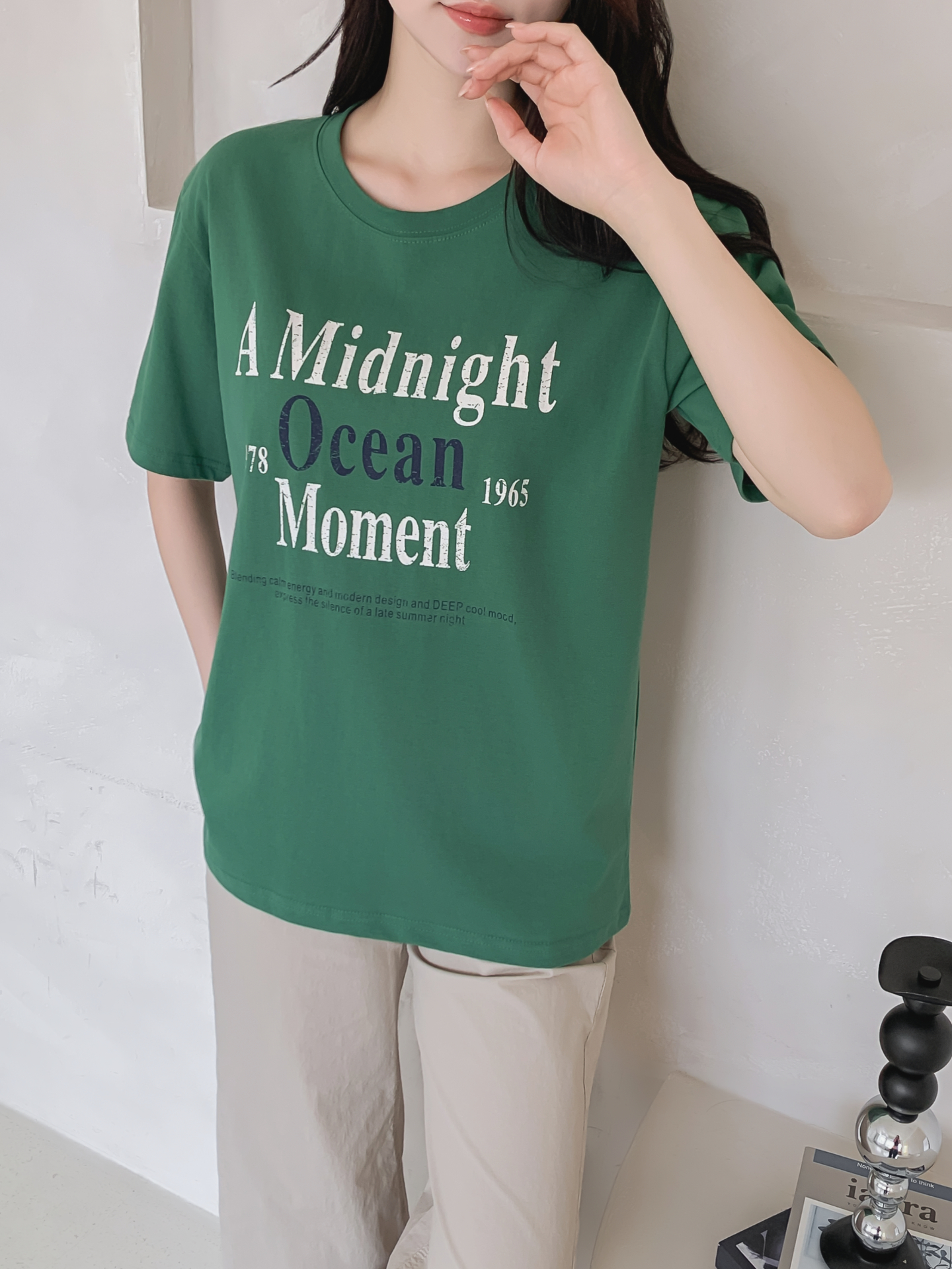 コットンラウンドネックベーシックルーズ半袖ロゴTシャツ | 詳細画像5