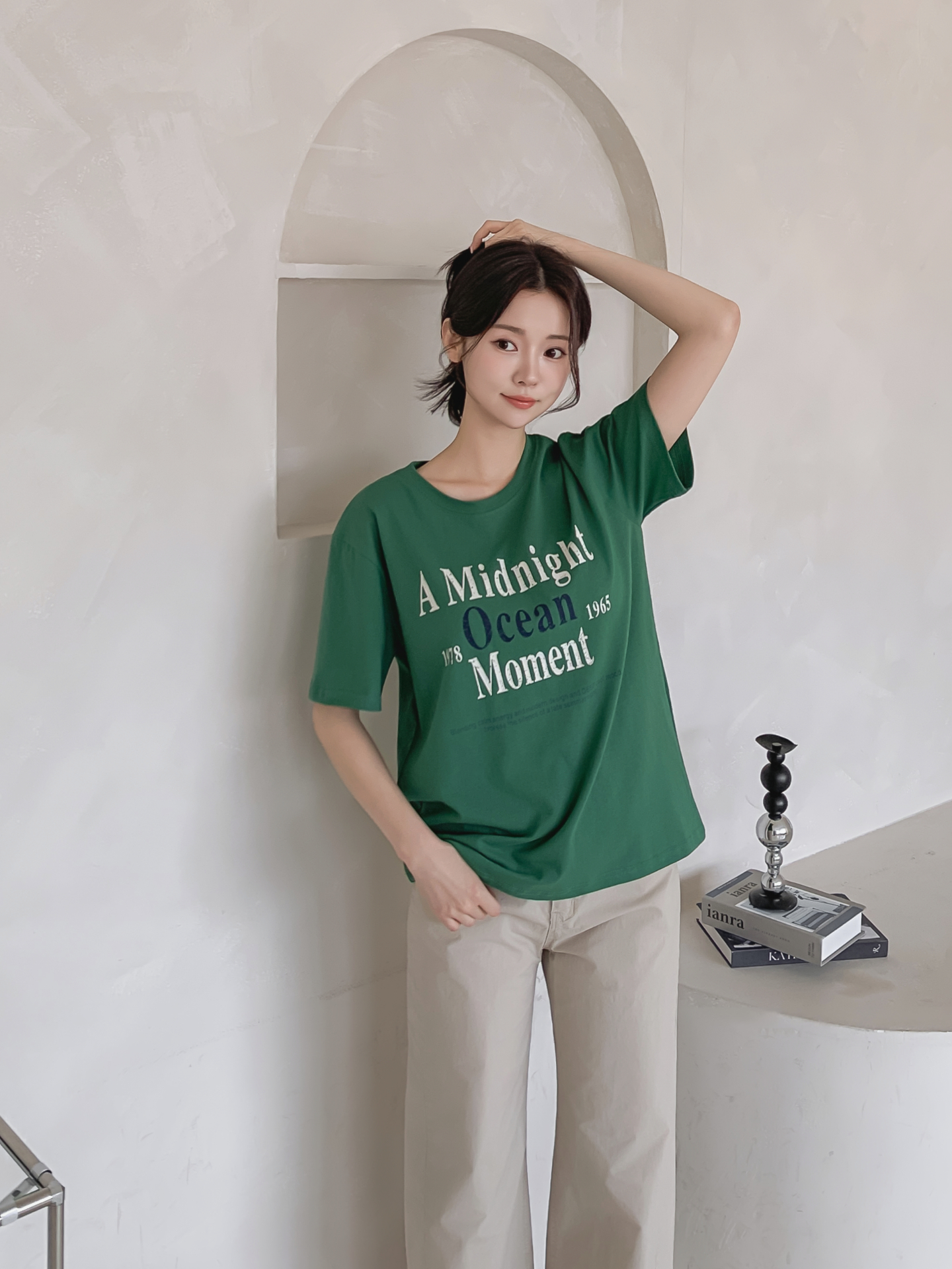 コットンラウンドネックベーシックルーズ半袖ロゴTシャツ | 詳細画像6