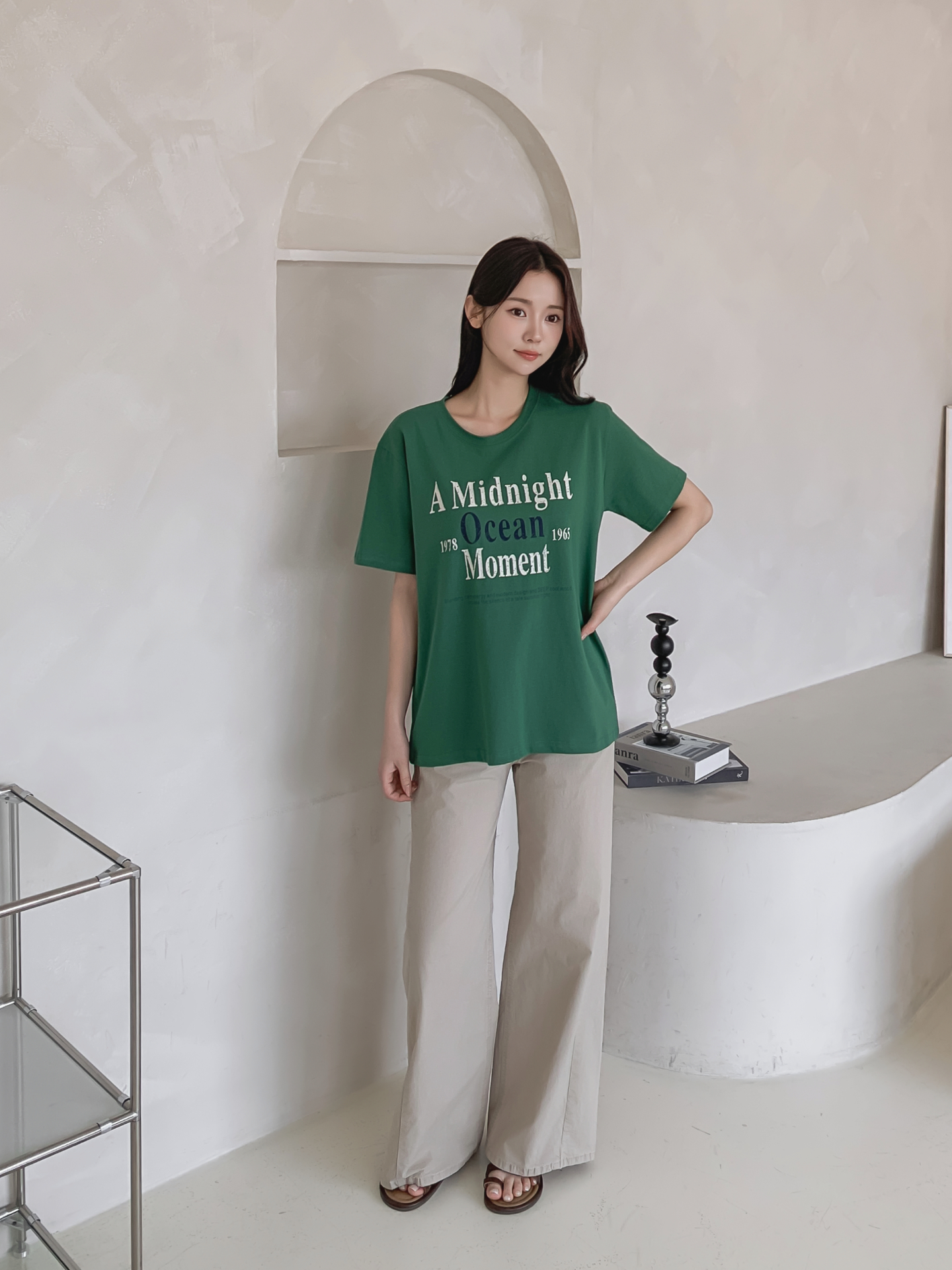 コットンラウンドネックベーシックルーズ半袖ロゴTシャツ | 詳細画像7