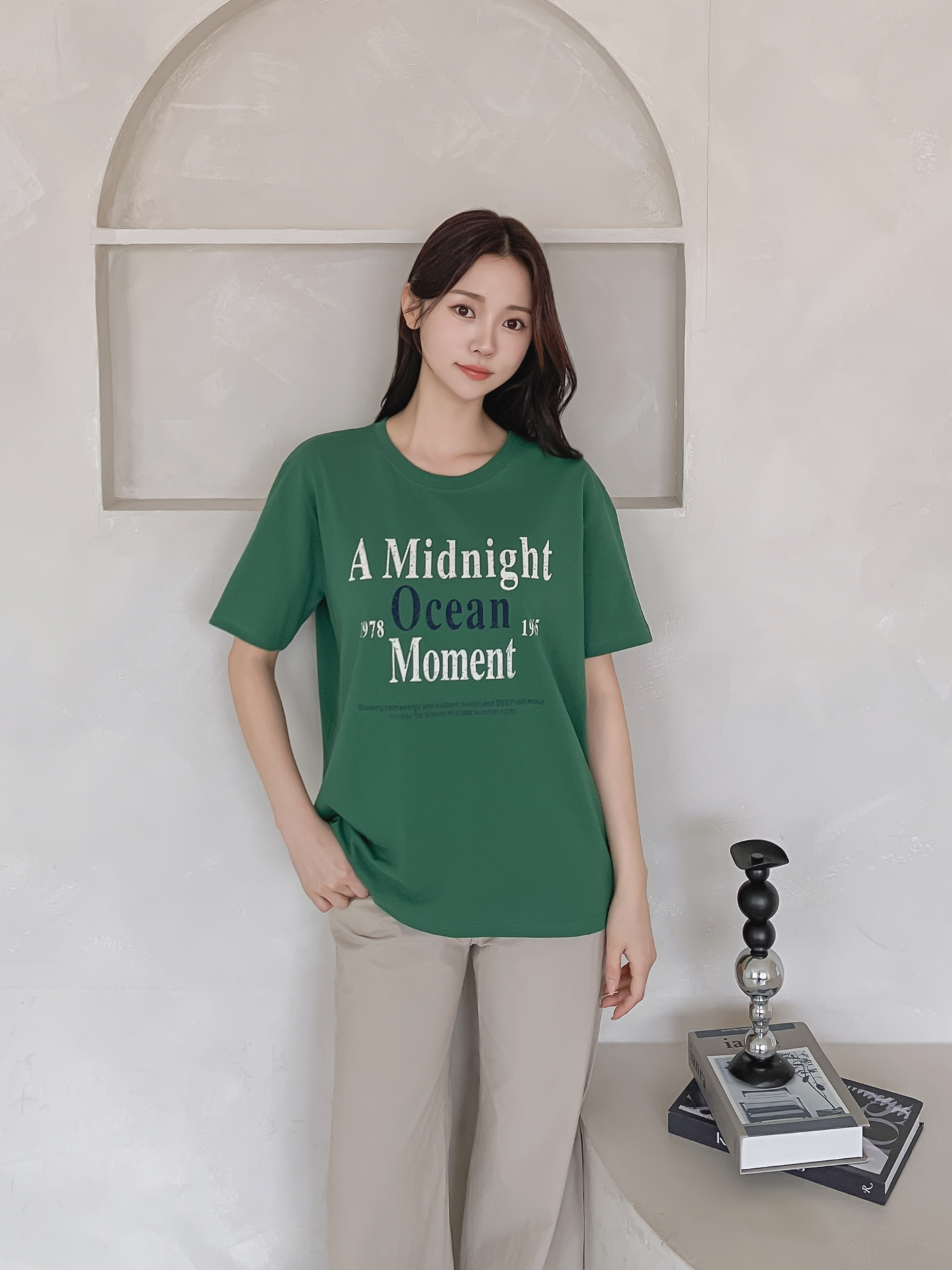 コットンラウンドネックベーシックルーズ半袖ロゴTシャツ | 詳細画像8