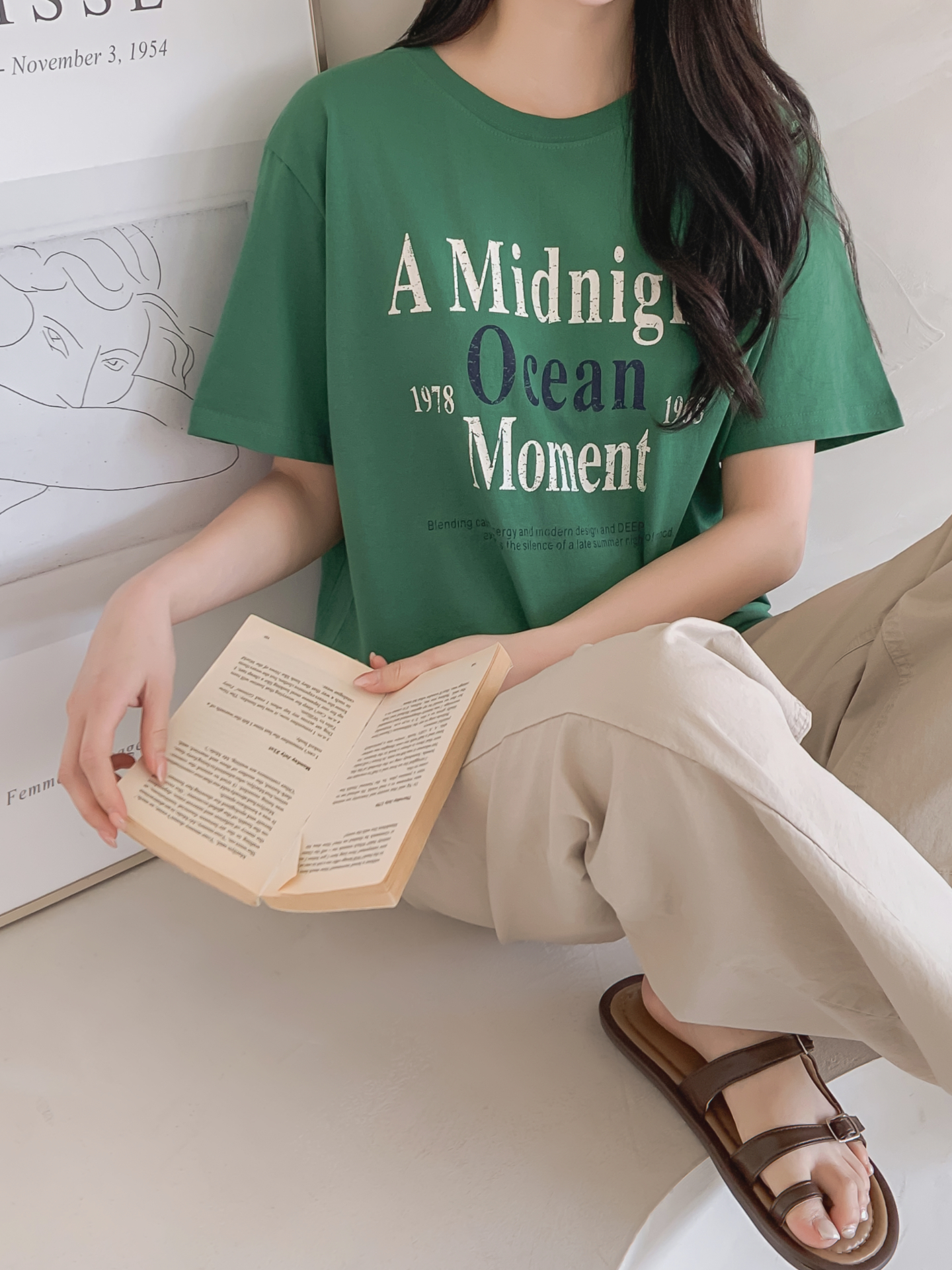 コットンラウンドネックベーシックルーズ半袖ロゴTシャツ | 詳細画像9