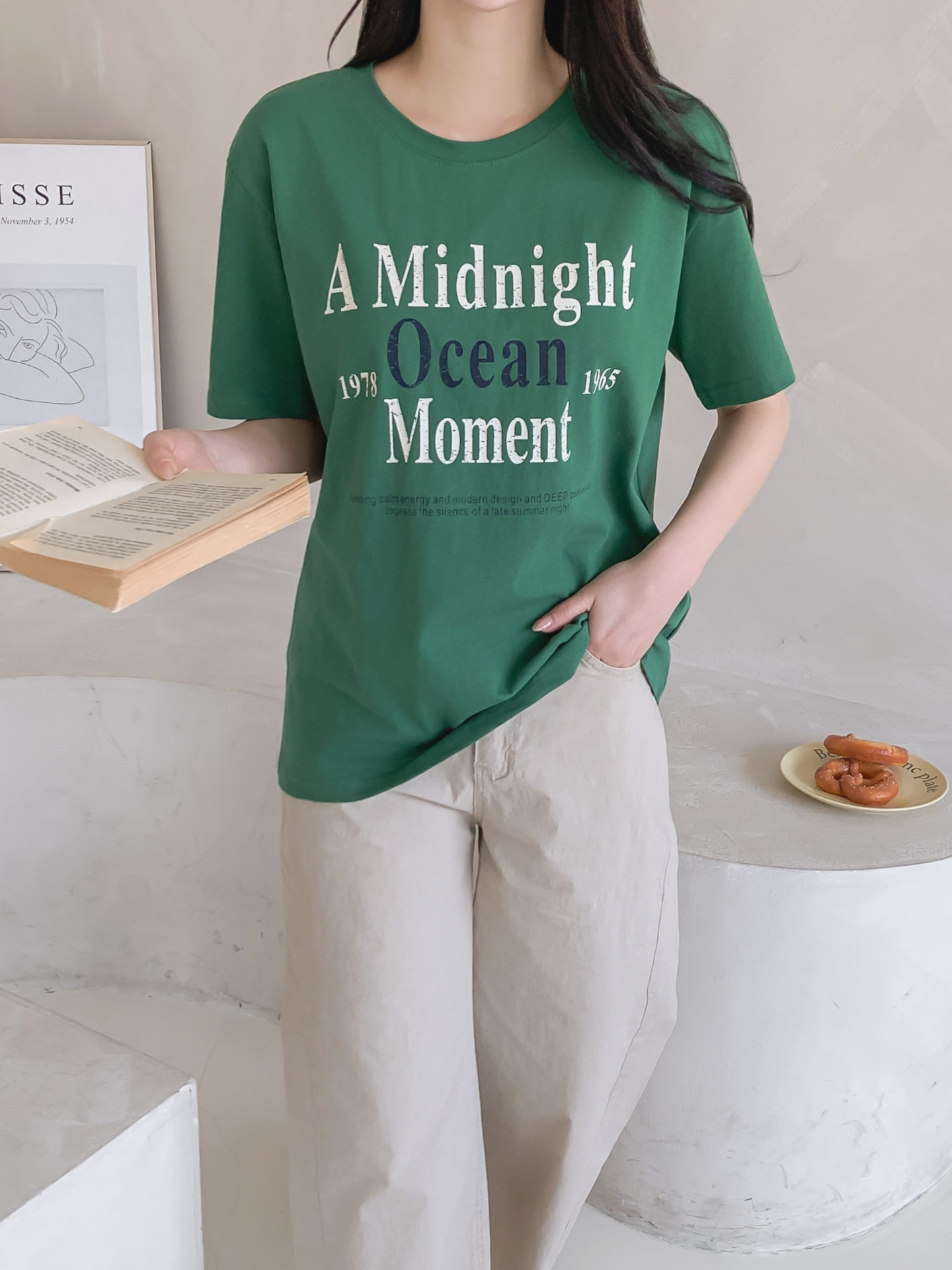 コットンラウンドネックベーシックルーズ半袖ロゴTシャツ | 詳細画像11