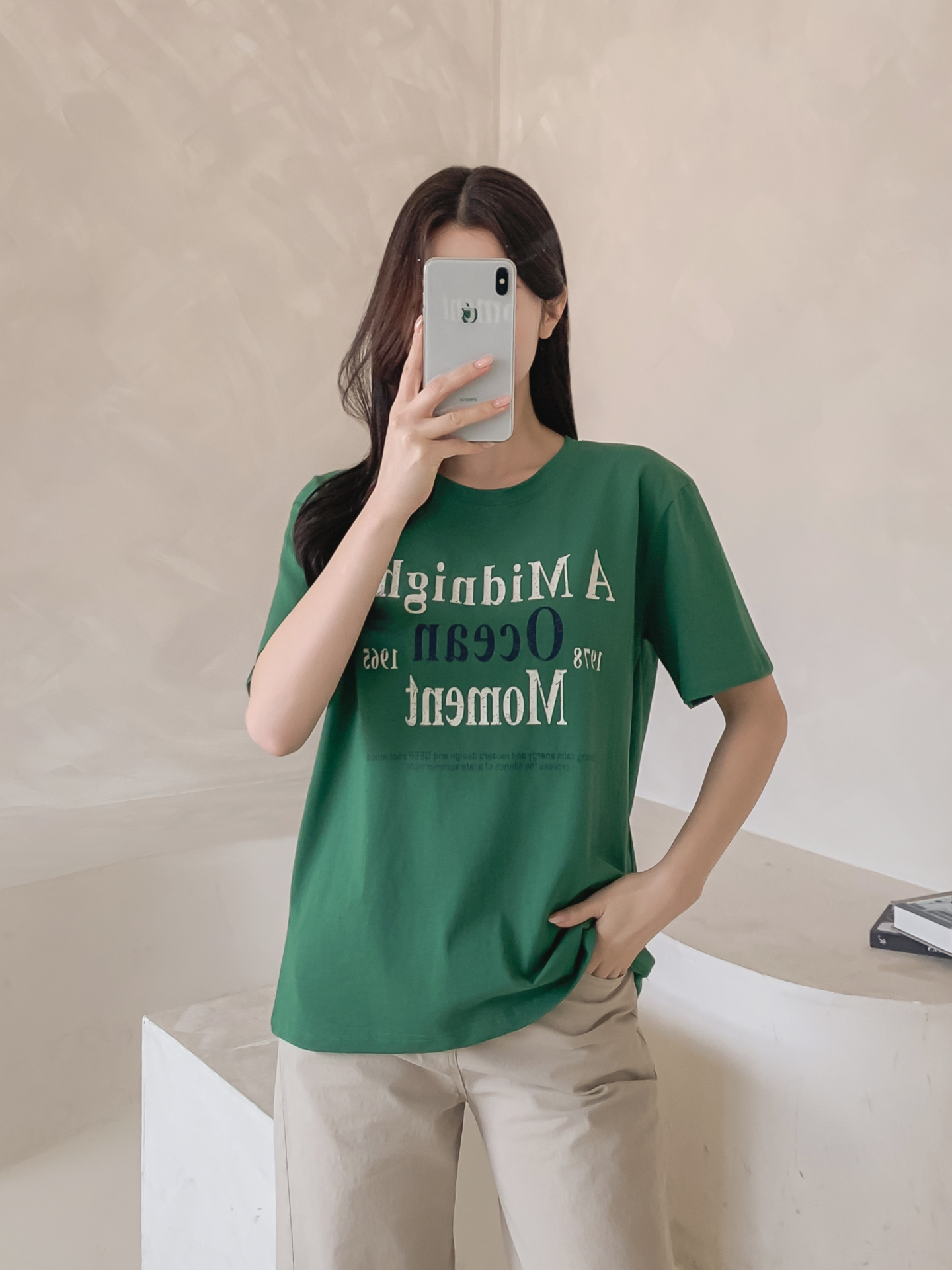 コットンラウンドネックベーシックルーズ半袖ロゴTシャツ | 詳細画像13