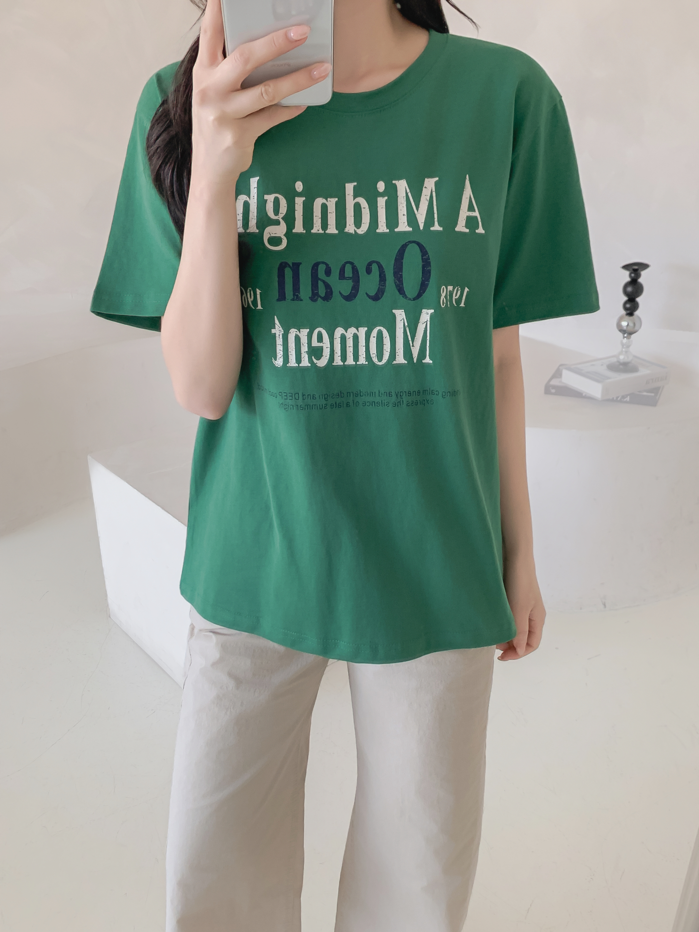 コットンラウンドネックベーシックルーズ半袖ロゴTシャツ | 詳細画像14