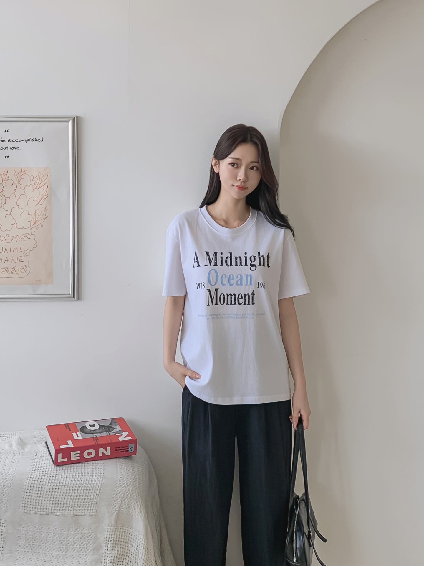 コットンラウンドネックベーシックルーズ半袖ロゴTシャツ | 詳細画像16