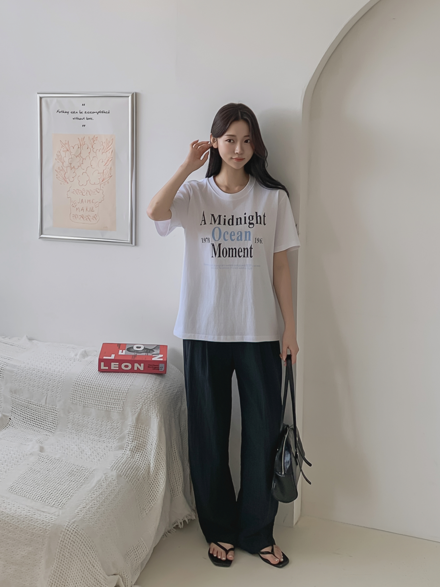 コットンラウンドネックベーシックルーズ半袖ロゴTシャツ | 詳細画像17