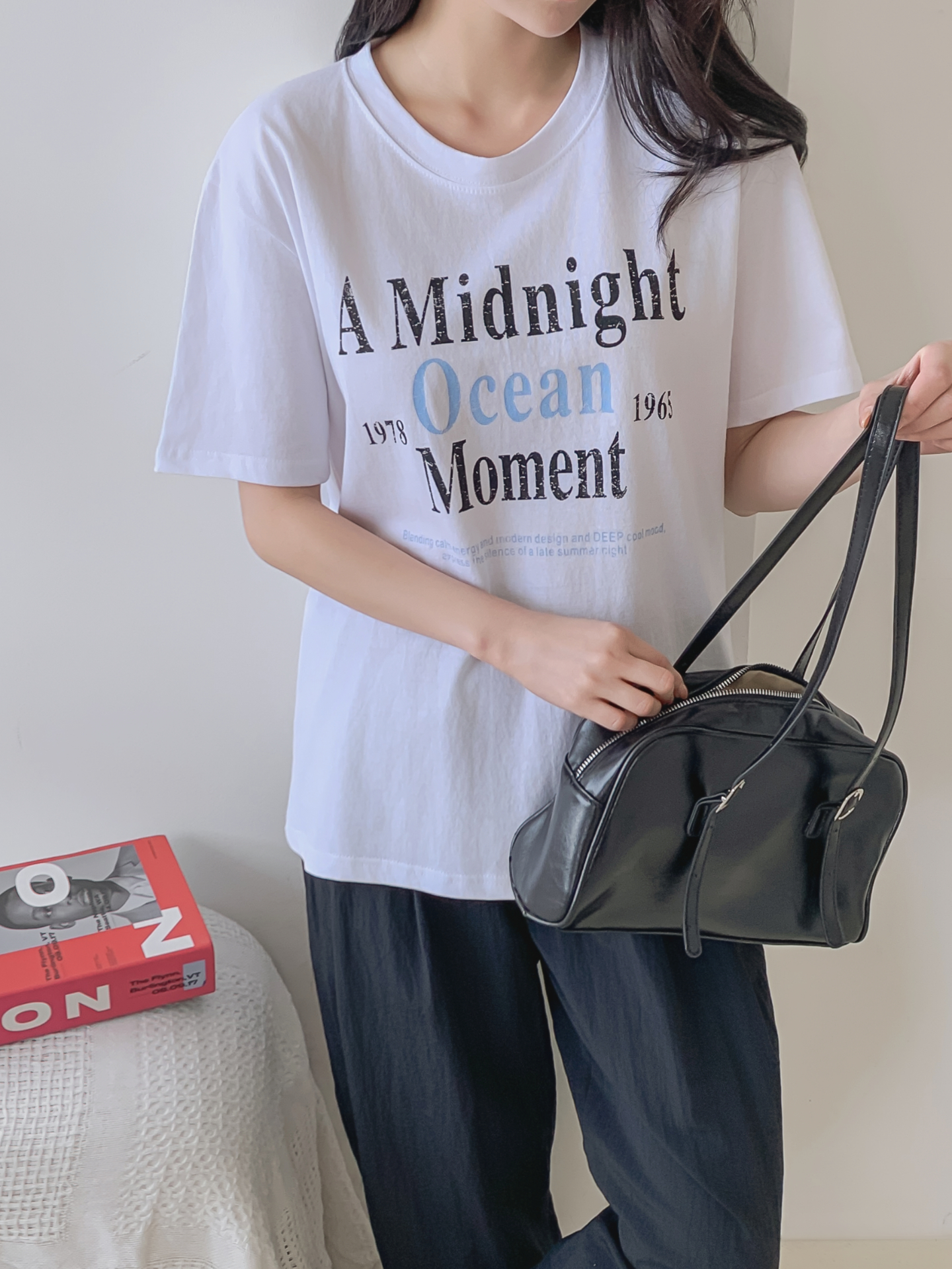 コットンラウンドネックベーシックルーズ半袖ロゴTシャツ | 詳細画像19