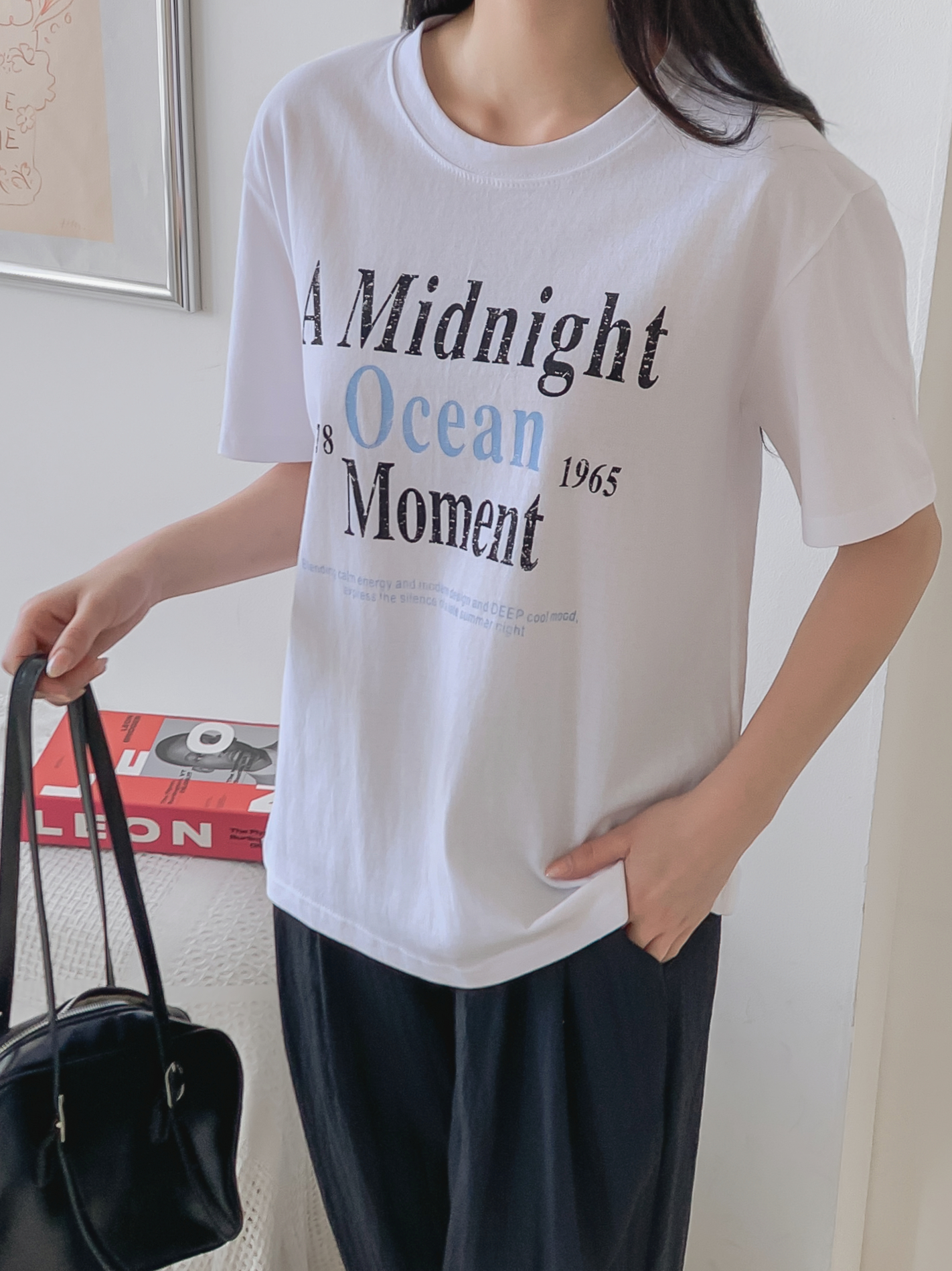 コットンラウンドネックベーシックルーズ半袖ロゴTシャツ | 詳細画像20