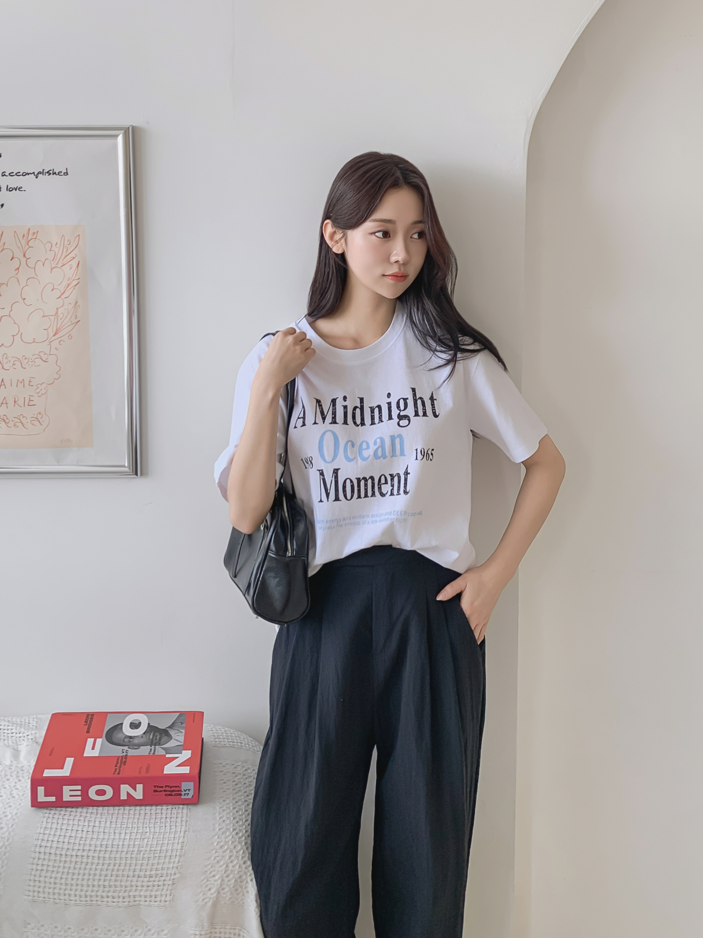 コットンラウンドネックベーシックルーズ半袖ロゴTシャツ | 詳細画像28