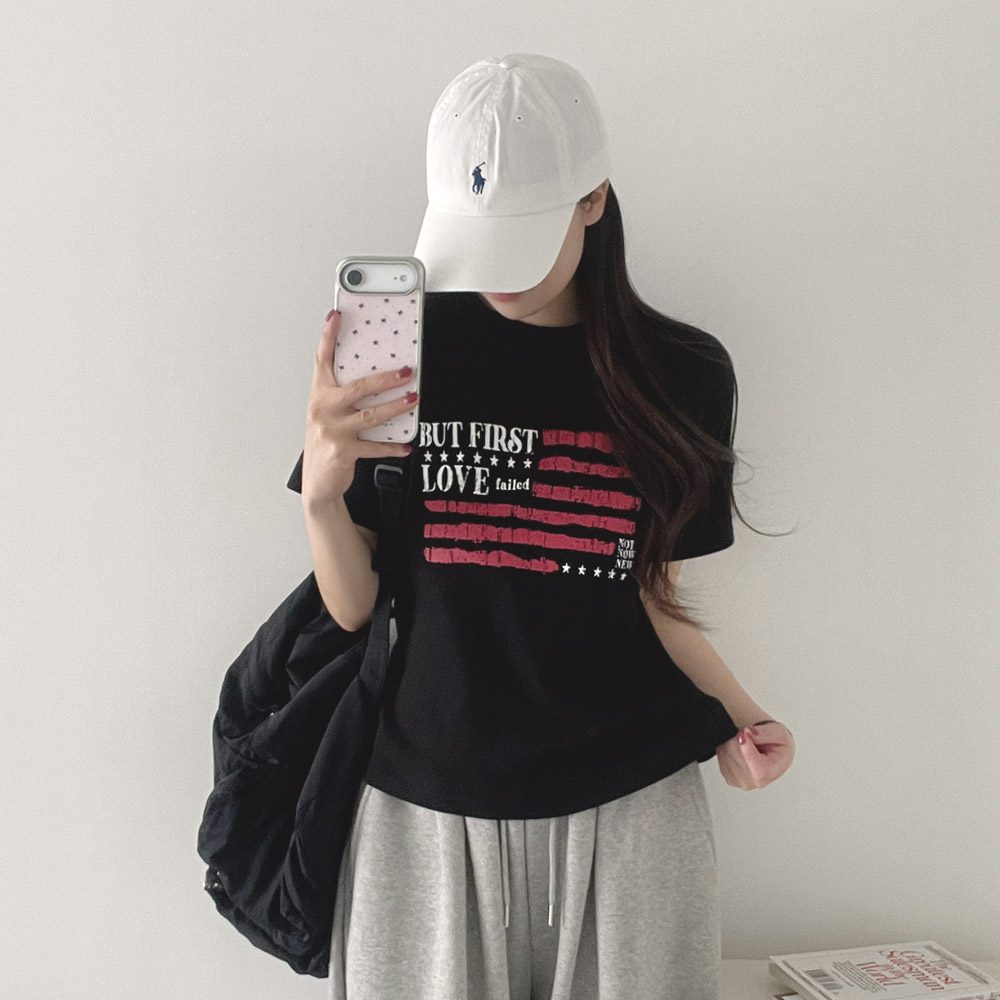 コットンラウンドネックベーシックスリム半袖ロゴTシャツ | レディース