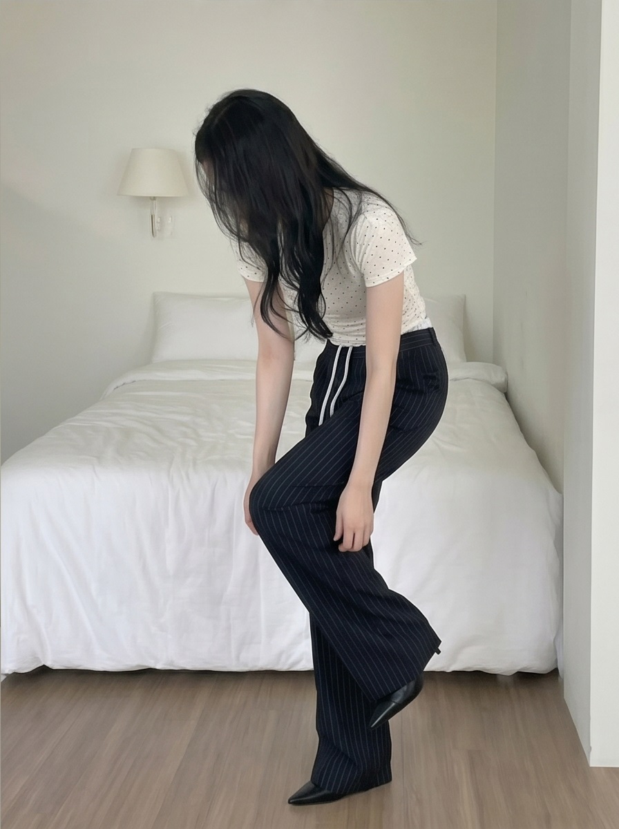 ドローストリングピンタックポケットワイドストライプ配色パンツ | 詳細画像11