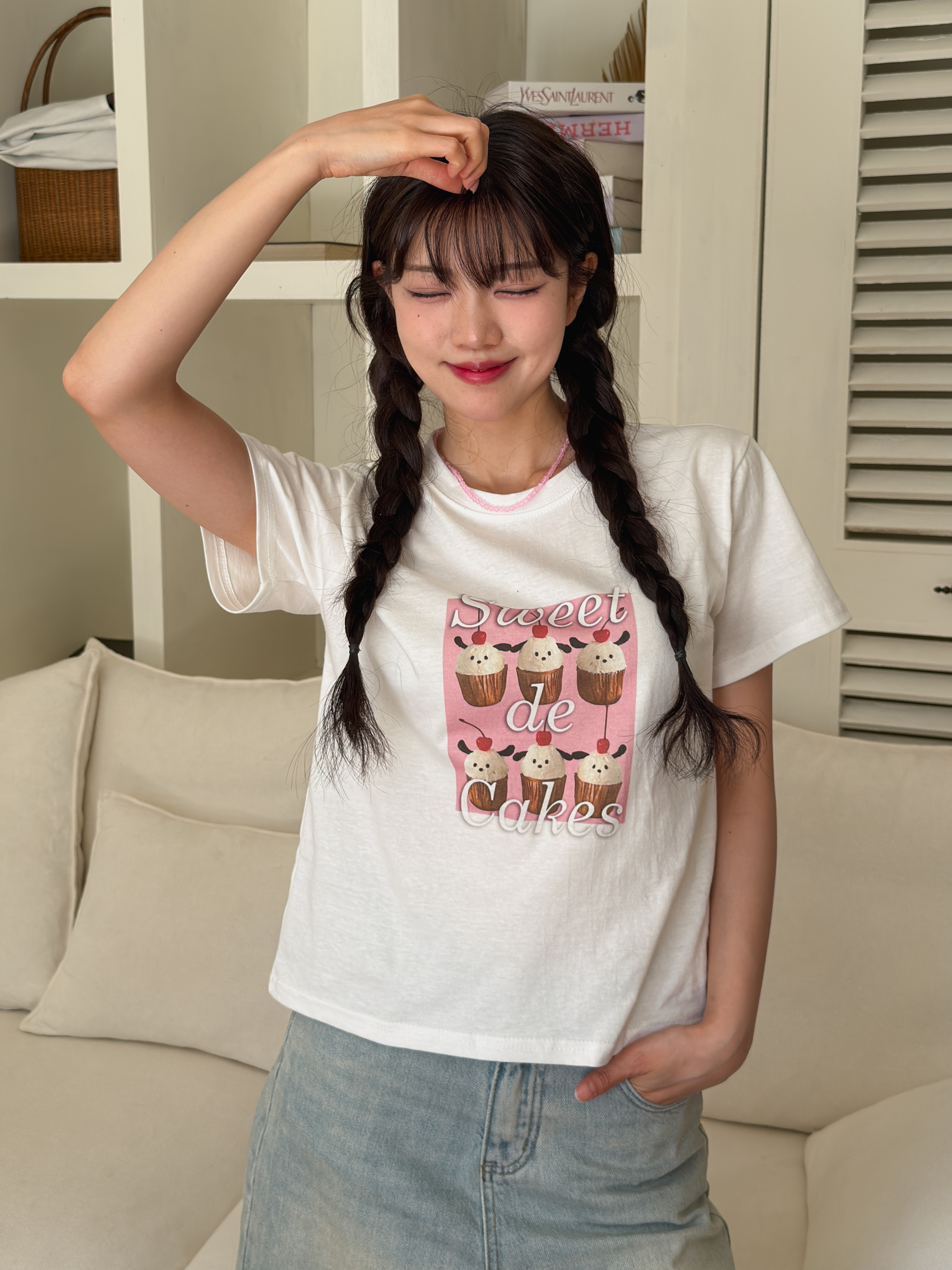 コットンラウンドネックベーシック半袖プリントTシャツ | 詳細画像2