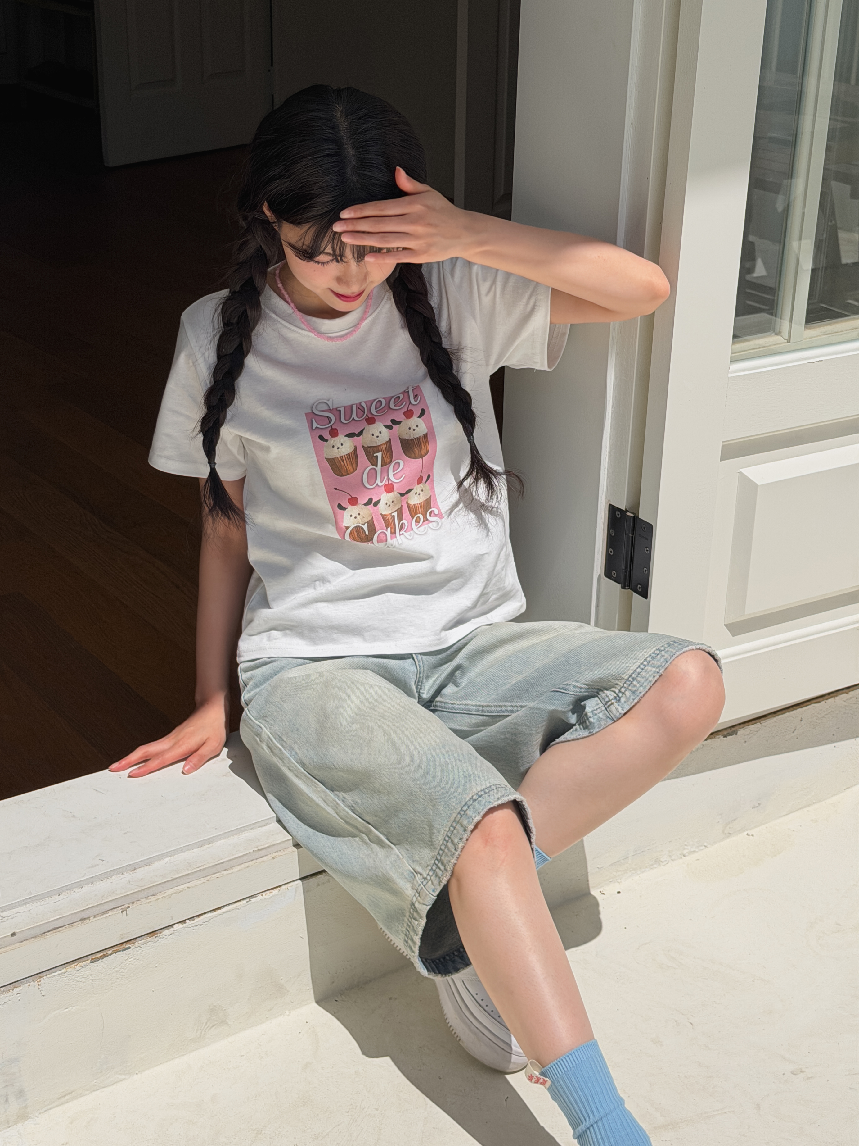 コットンラウンドネックベーシック半袖プリントTシャツ | 詳細画像3