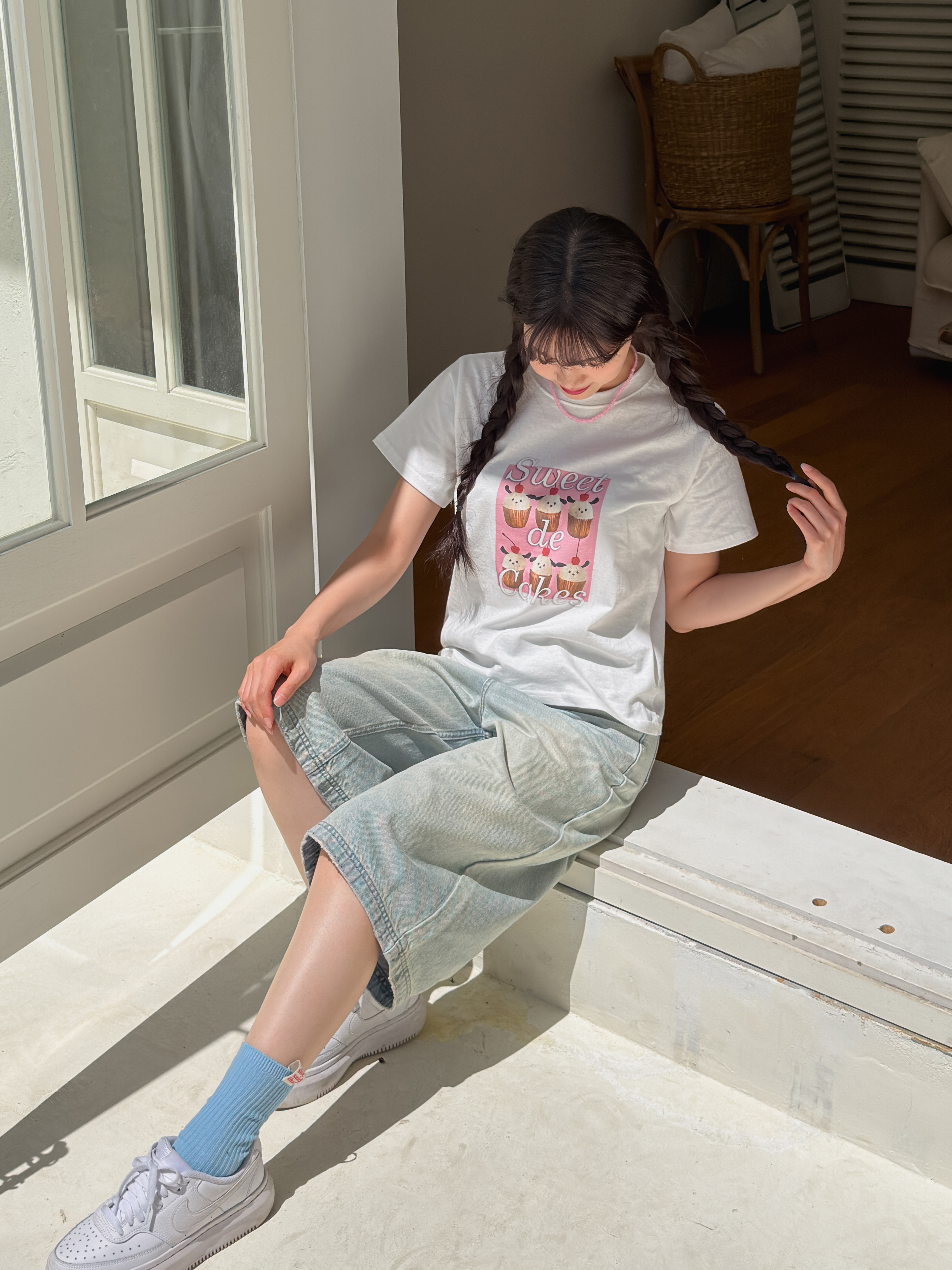 コットンラウンドネックベーシック半袖プリントTシャツ | 詳細画像6
