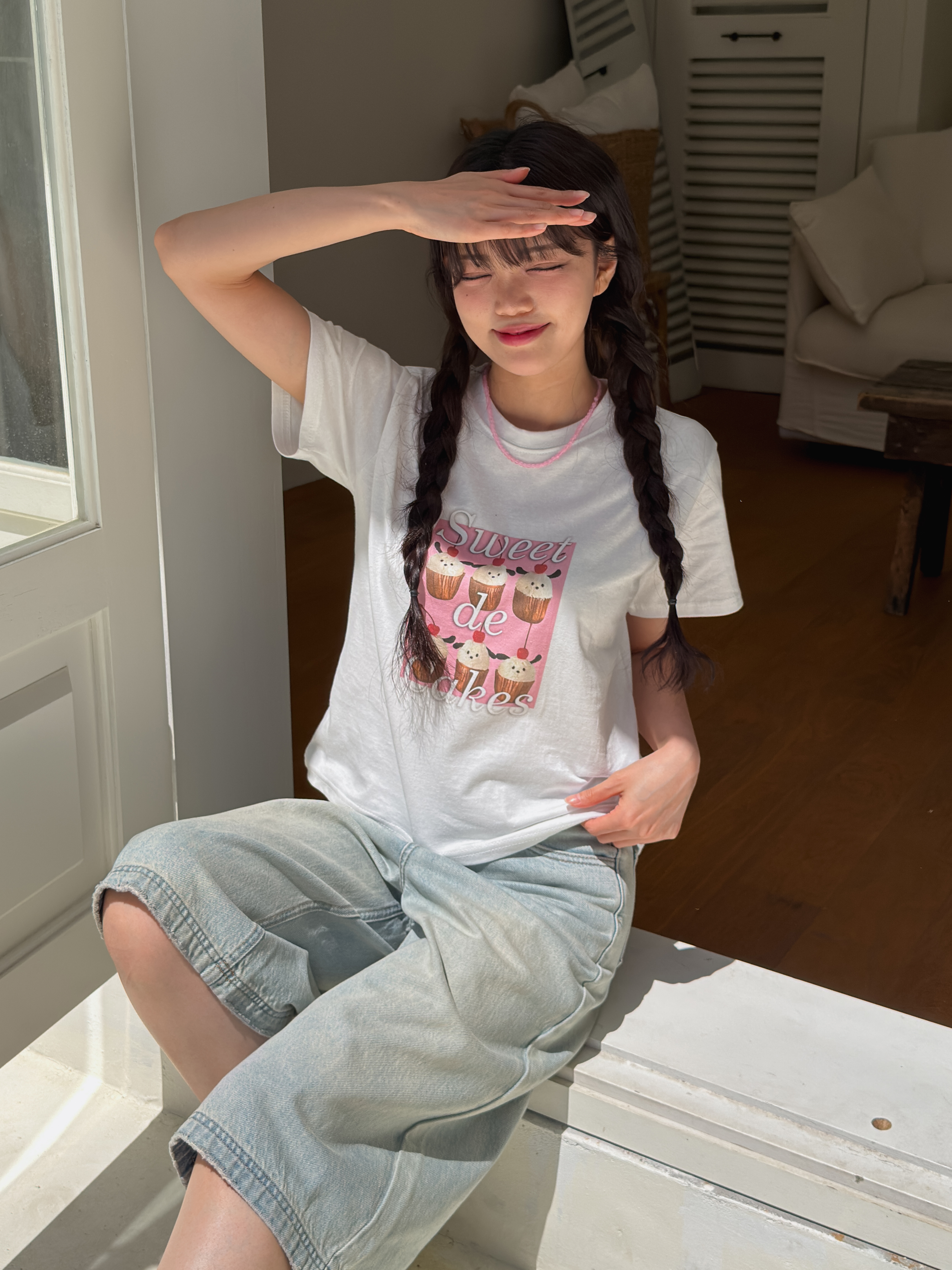 コットンラウンドネックベーシック半袖プリントTシャツ | 詳細画像7