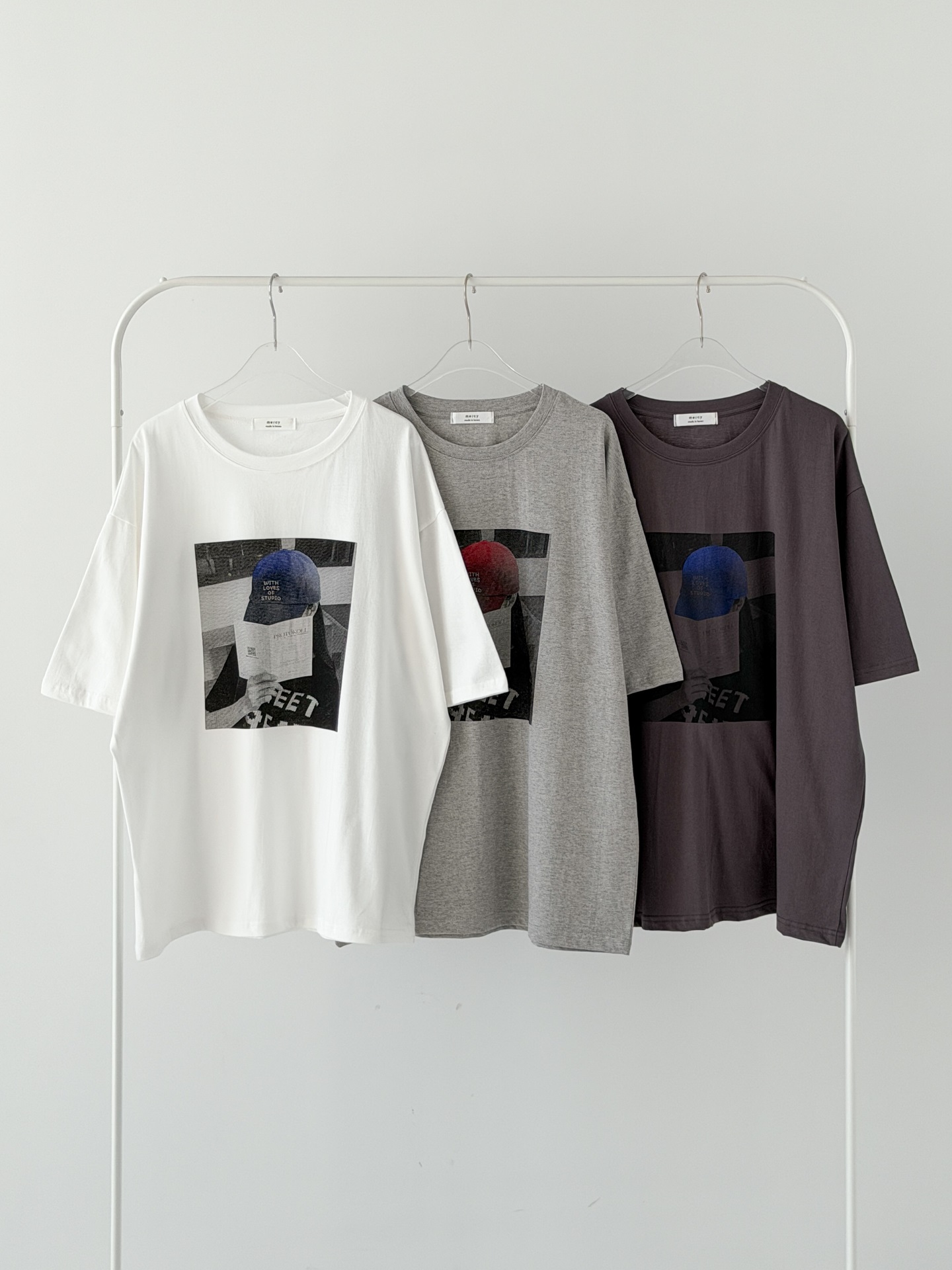コットンラウンドネックオーバーサイズルーズ半袖ドロップショルダープリントTシャツ | 詳細画像9