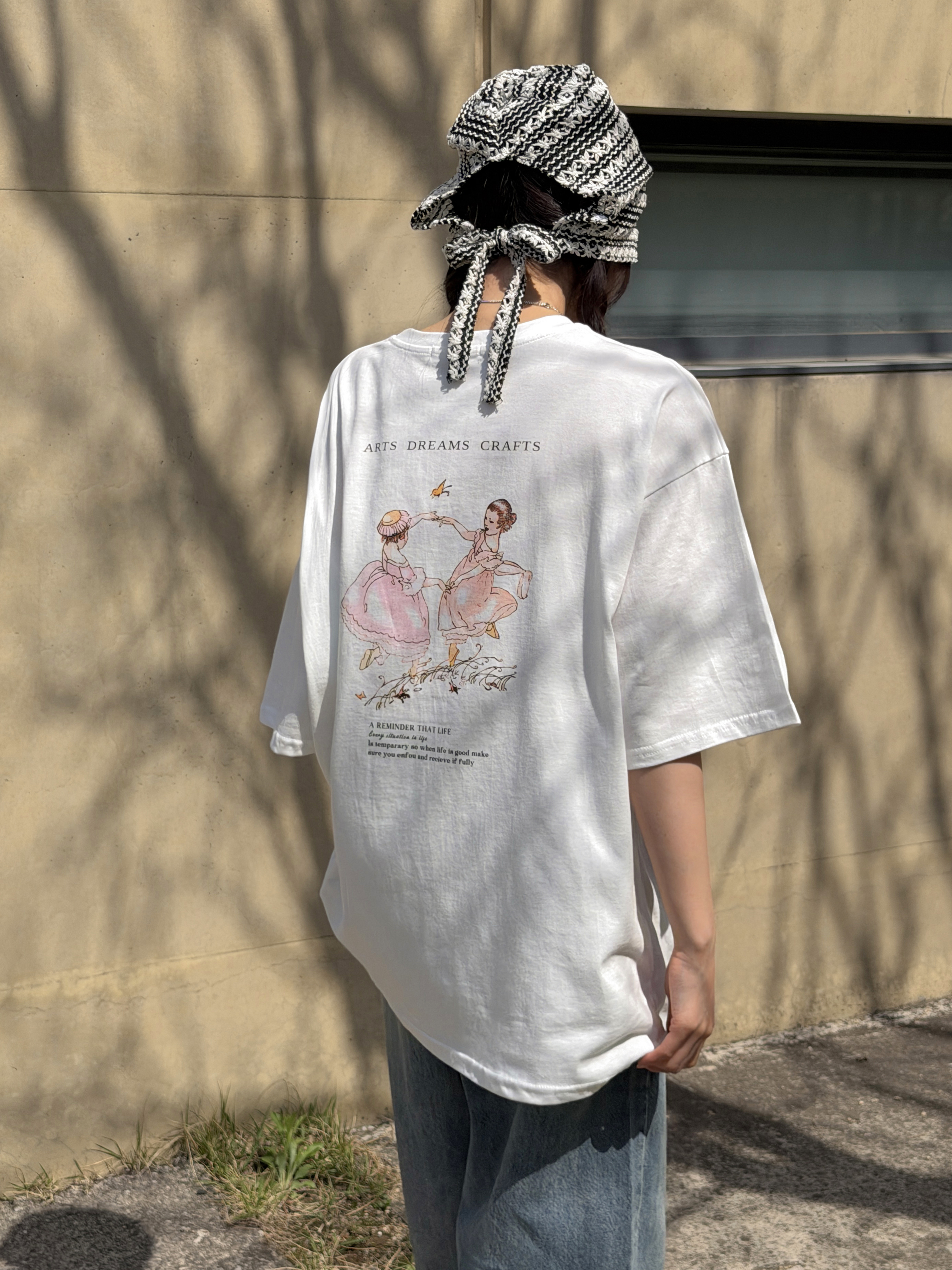 ラウンドネックオーバーサイズルーズ半袖ドロップショルダー両面プリントTシャツ | 詳細画像4