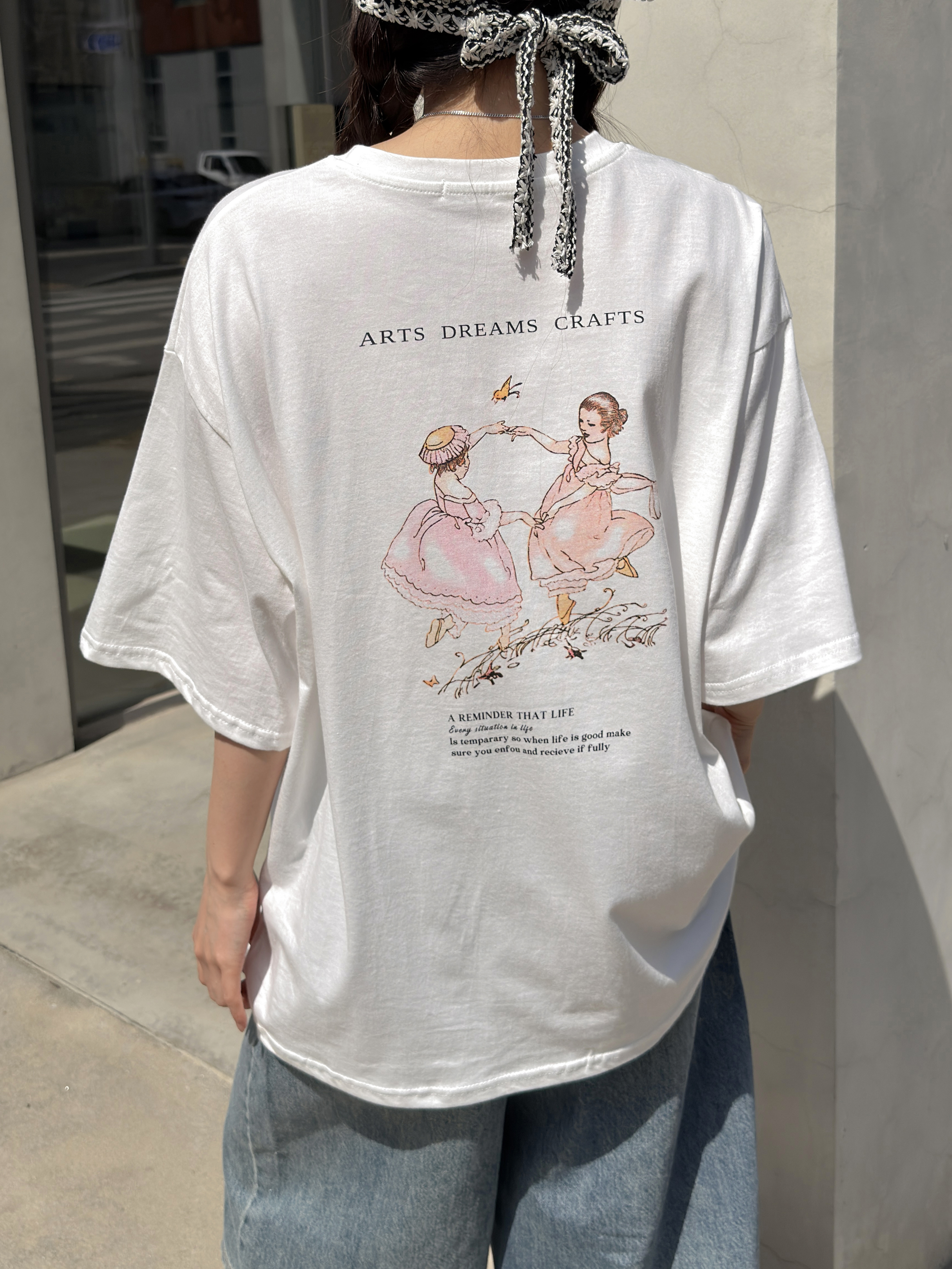 ラウンドネックオーバーサイズルーズ半袖ドロップショルダー両面プリントTシャツ | 詳細画像11