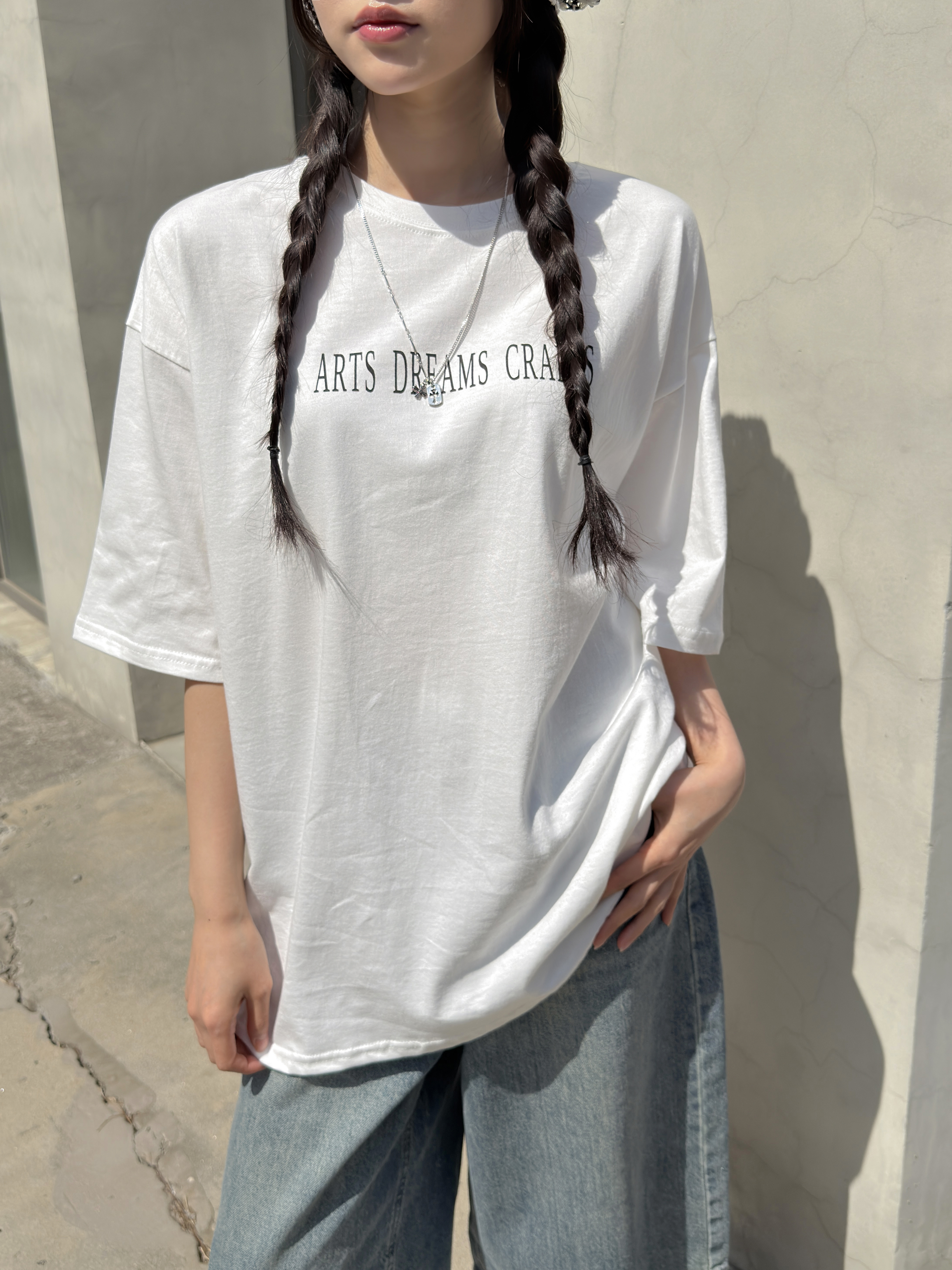 ラウンドネックオーバーサイズルーズ半袖ドロップショルダー両面プリントTシャツ | 詳細画像12