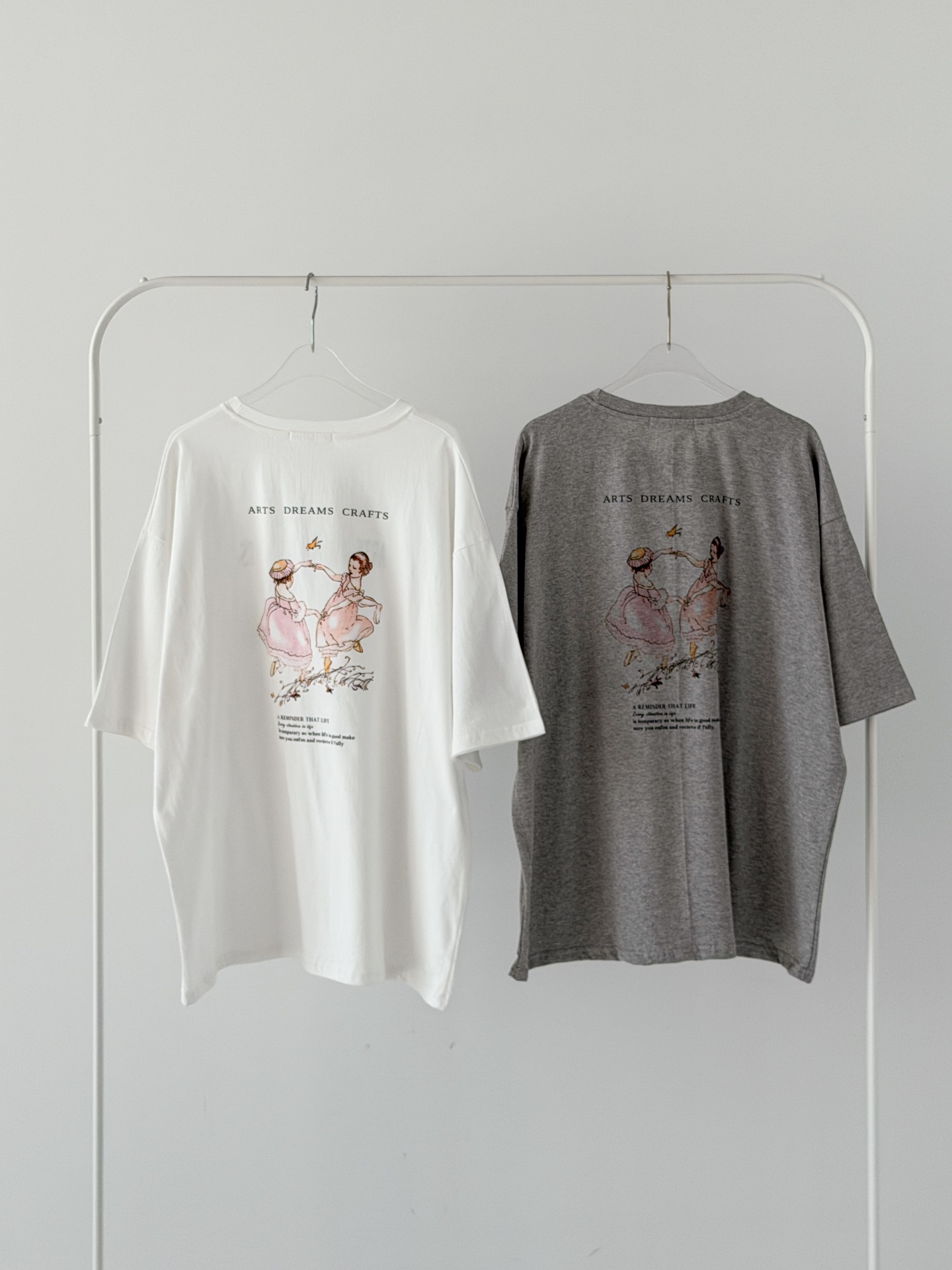 ラウンドネックオーバーサイズルーズ半袖ドロップショルダー両面プリントTシャツ | 詳細画像15