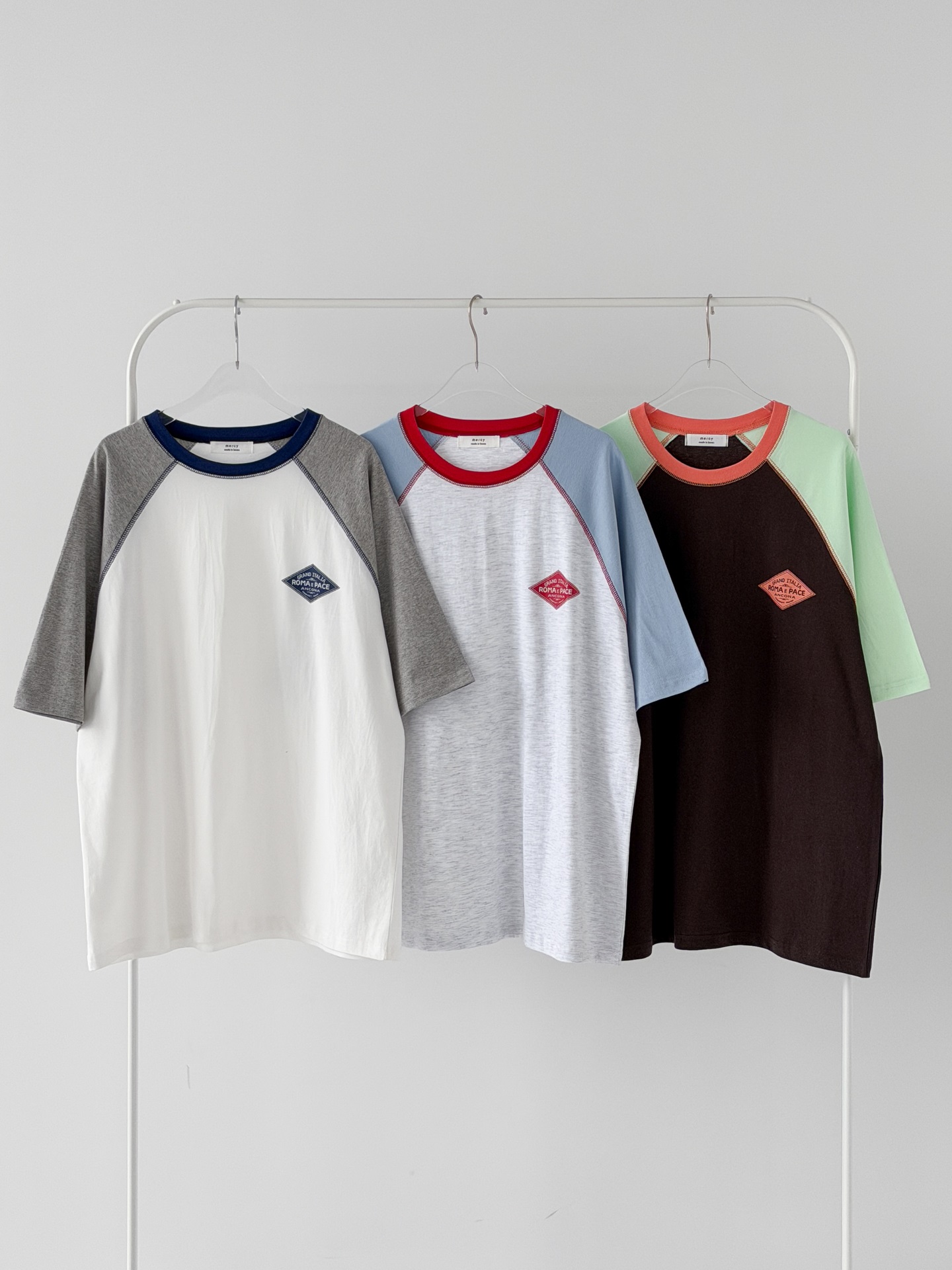 コットンラウンドネックラグランオーバーサイズルーズ半袖ロゴ配色Tシャツ | 詳細画像10