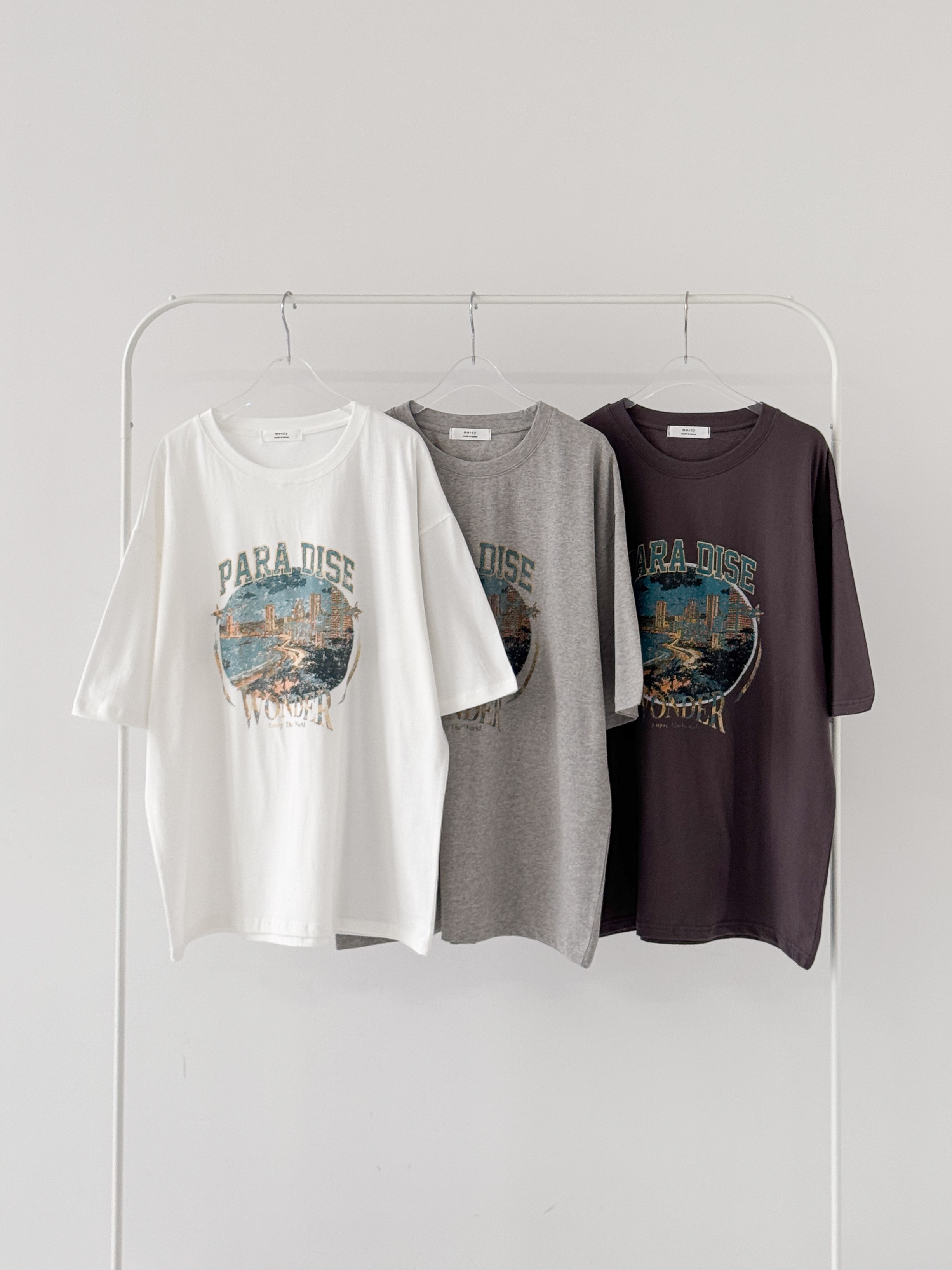 ラウンドネックオーバーサイズルーズ半袖ハーフドロップショルダープリントTシャツ | 詳細画像10