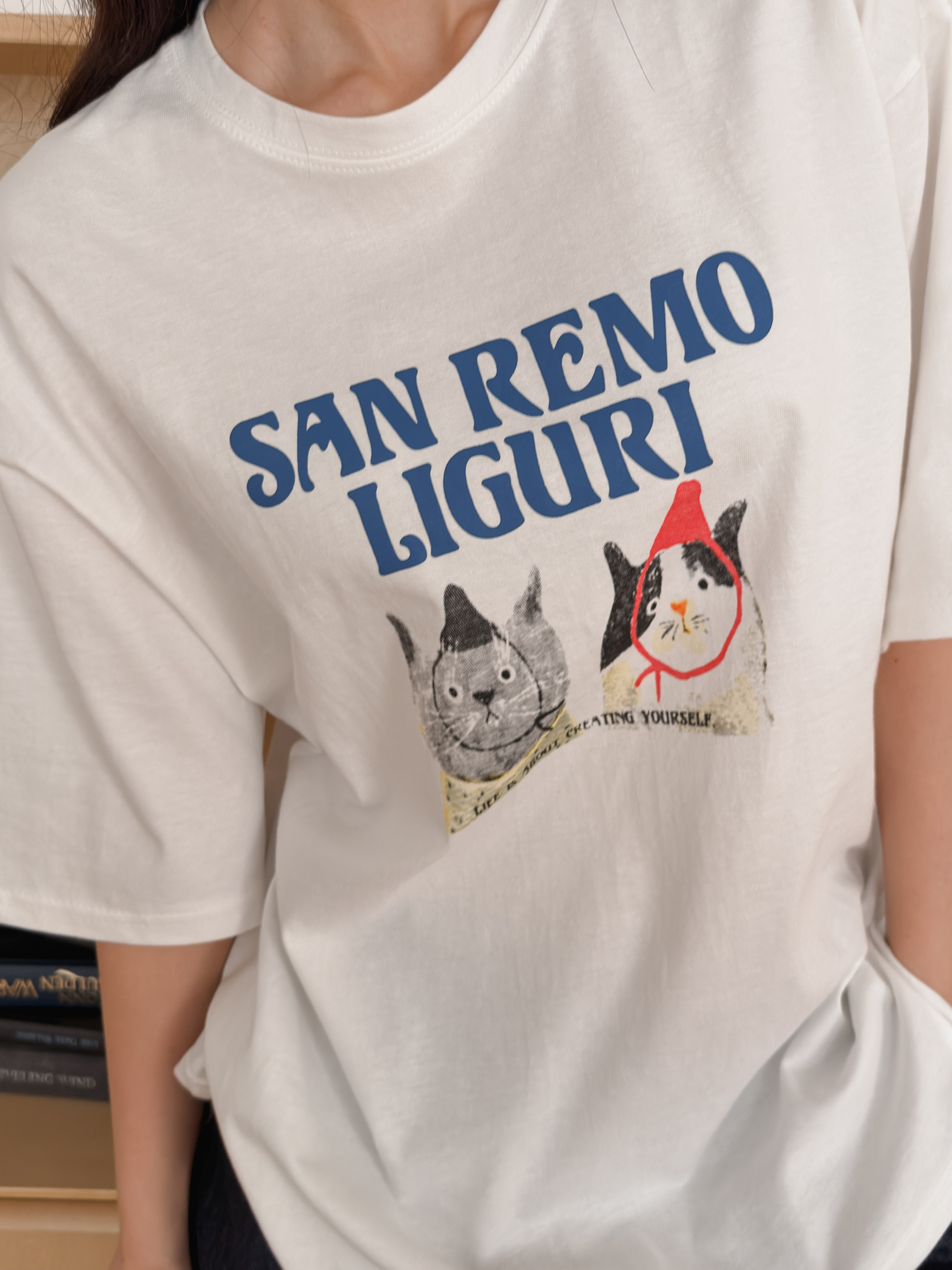 ラウンドネックオーバーサイズルーズ半袖ハーフドロップショルダーレタリングプリントTシャツ | 詳細画像9