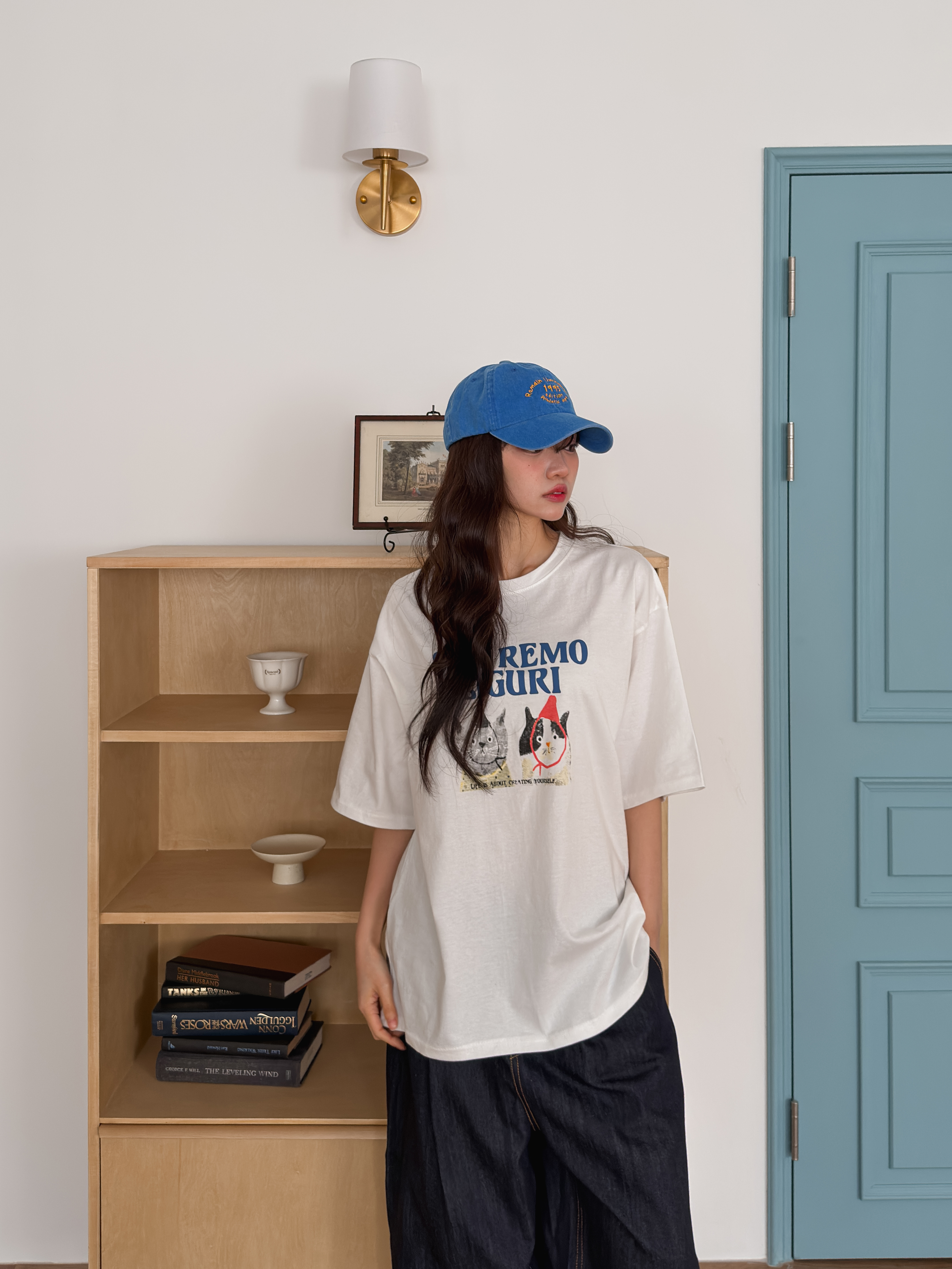 ラウンドネックオーバーサイズルーズ半袖ハーフドロップショルダーレタリングプリントTシャツ | 詳細画像10