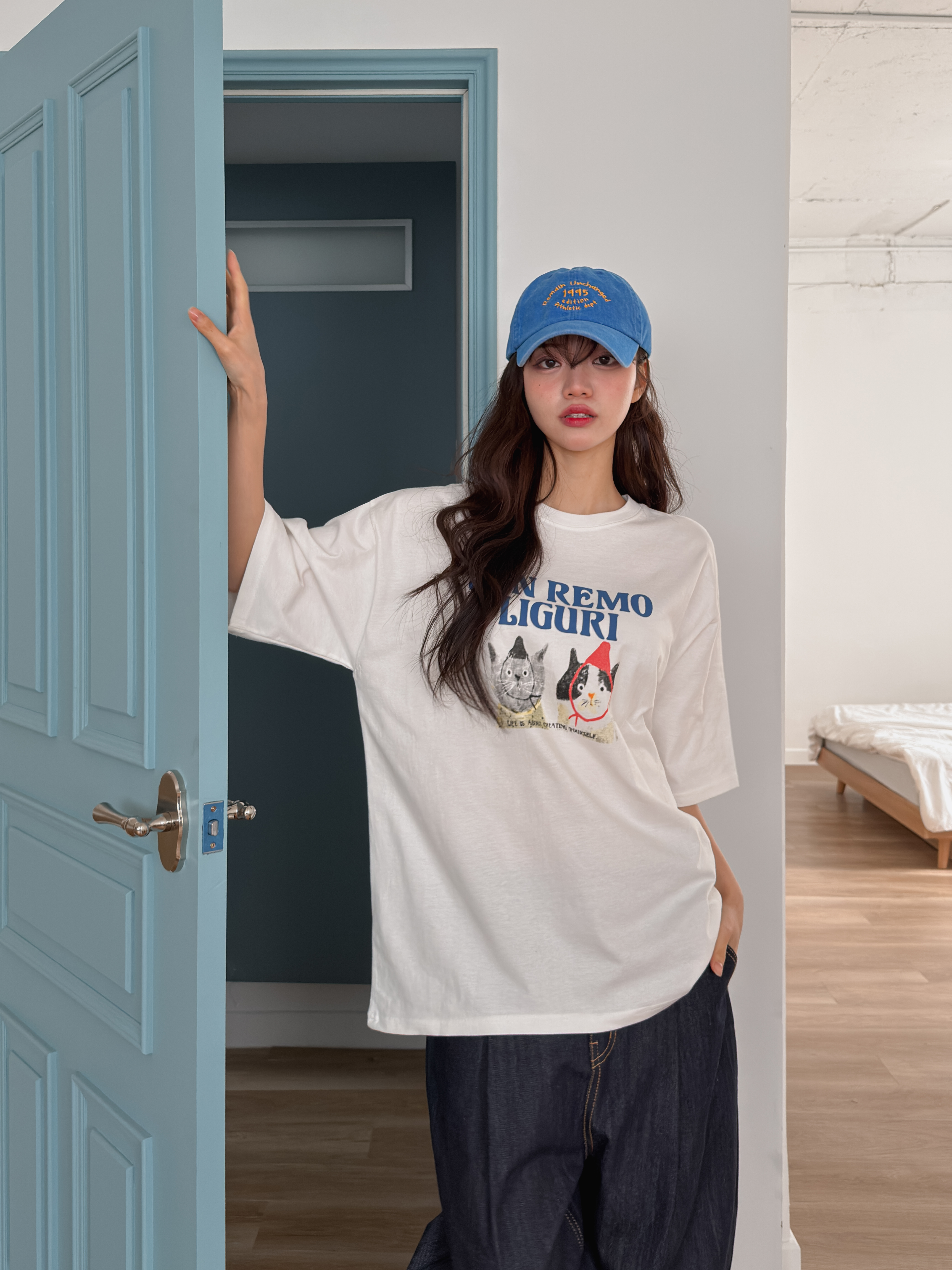 ラウンドネックオーバーサイズルーズ半袖ハーフドロップショルダーレタリングプリントTシャツ | 詳細画像12