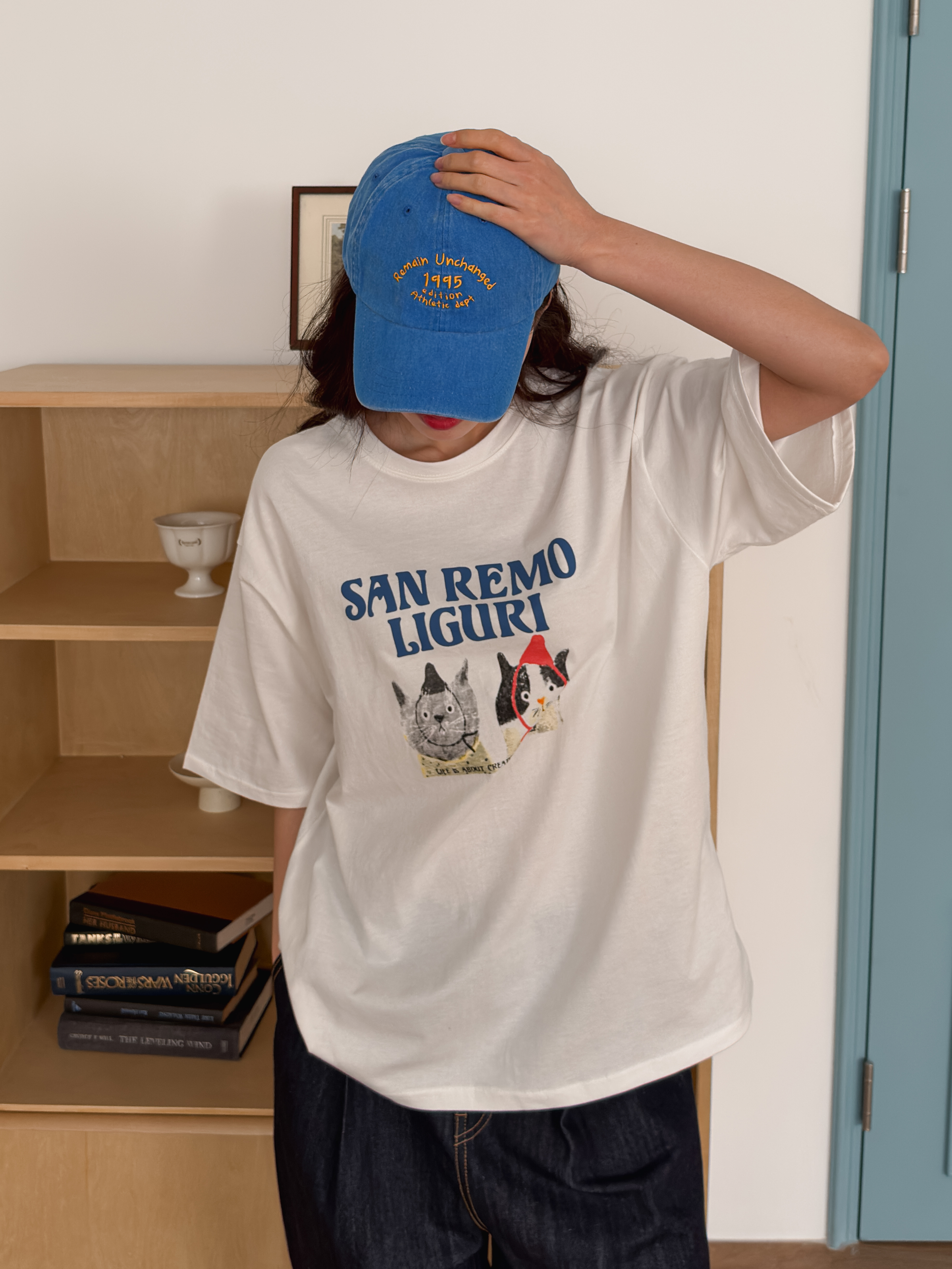 ラウンドネックオーバーサイズルーズ半袖ハーフドロップショルダーレタリングプリントTシャツ | 詳細画像11