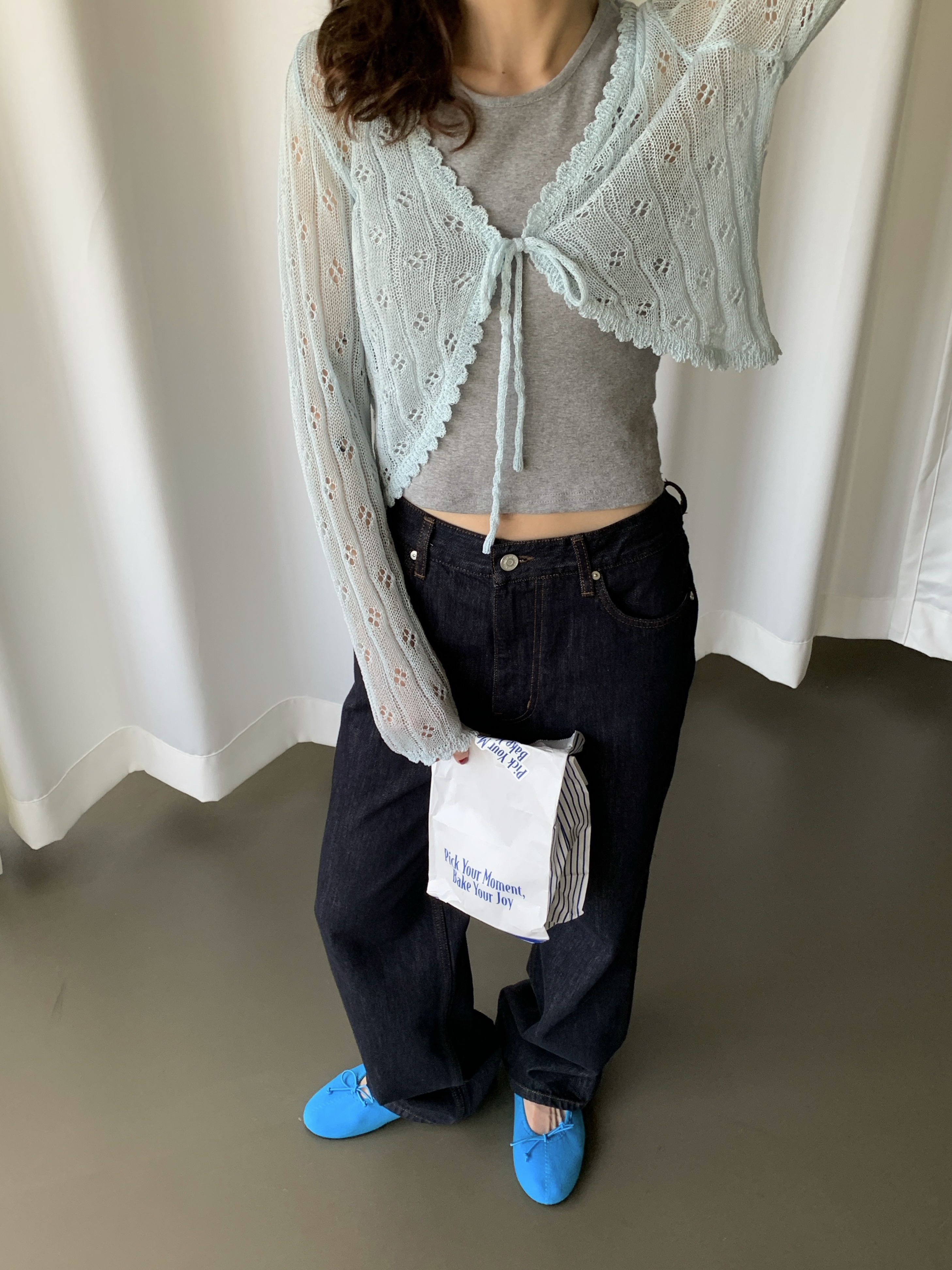 ニットパンチングベーシックボレロネック長袖カーディガン | 詳細画像7