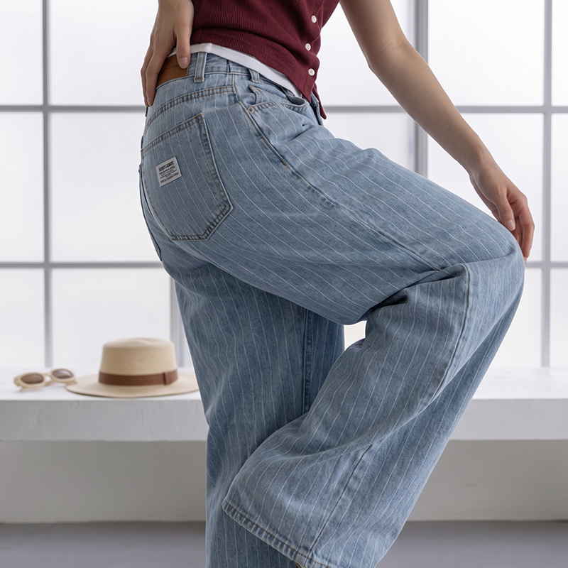 デニムコットンバックルワイドジップアップポケットバックポケット