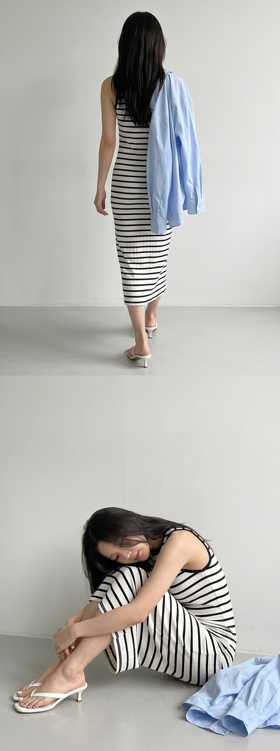 ニットラウンドネックスリムロングボーダーノースリワンピース | 詳細画像9