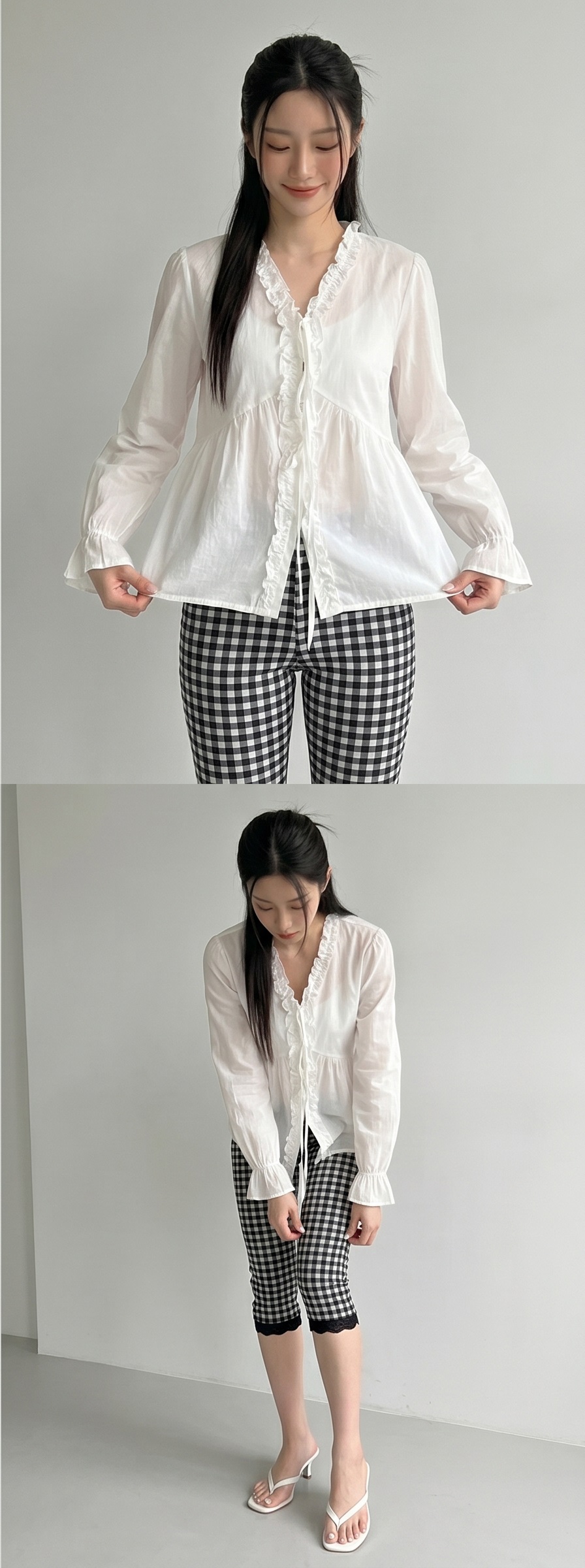 レースウエストゴムハーフギンガムチェックキャプリパンツ | 詳細画像12
