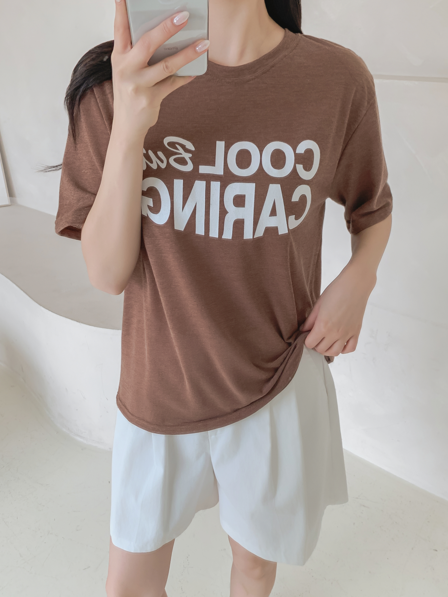 リネン混ラウンドネック半袖レタリングTシャツ | 詳細画像15