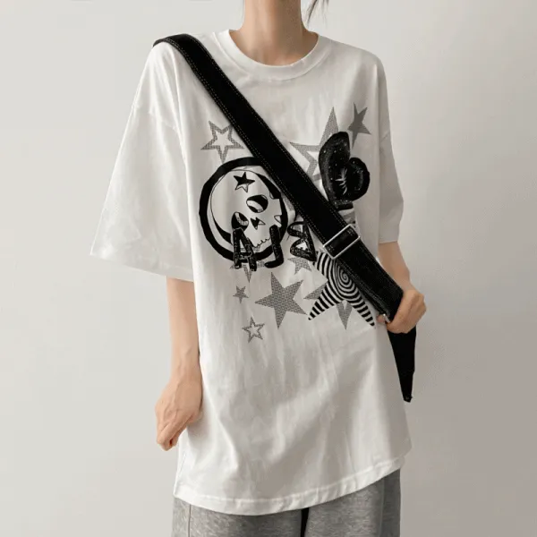 コットンボクシーラウンドネックドロップショルダー半袖プリントTシャツ | hijjoo | 詳細画像1