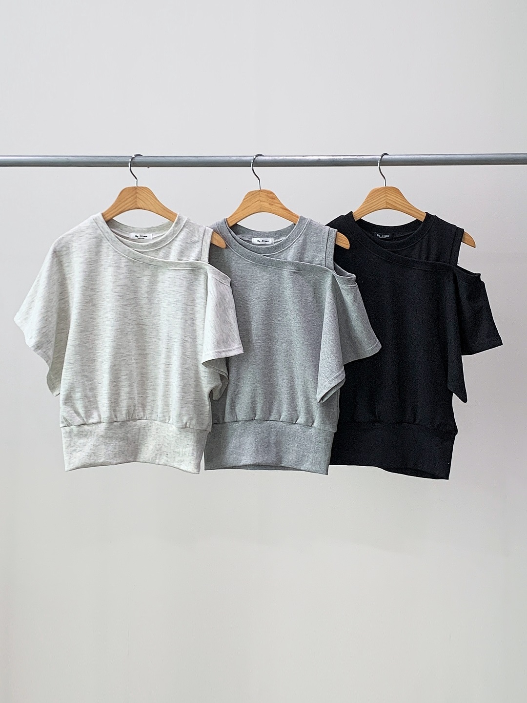 ワンショルダーウエストゴムアンバランス半袖フレア無地ツーピース(トップス、ボトムス)Tシャツショートパンツ | 詳細画像17