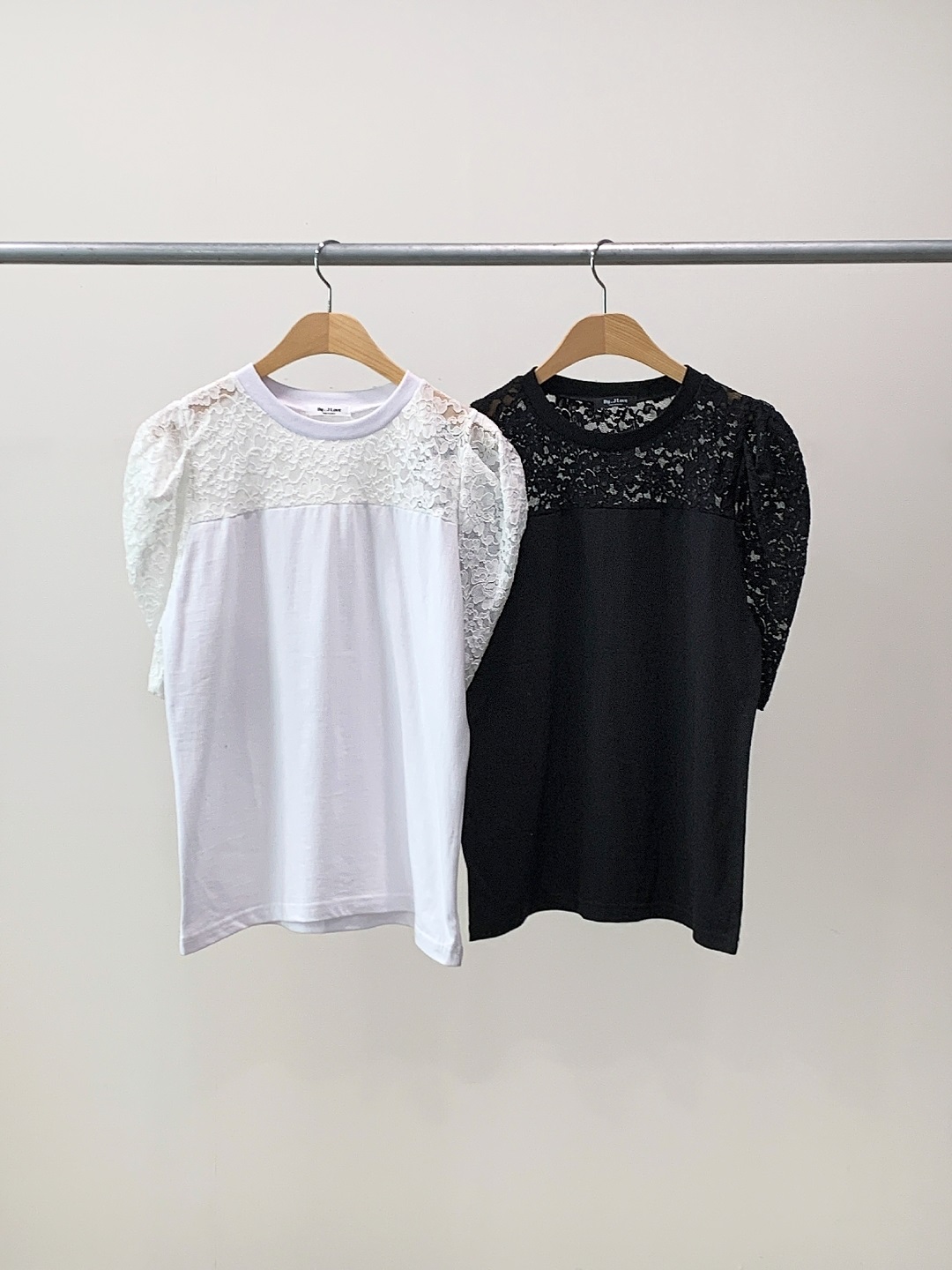 コンビコットン花柄レースラウンドネックパフスリーブ半袖Tシャツ | 詳細画像17
