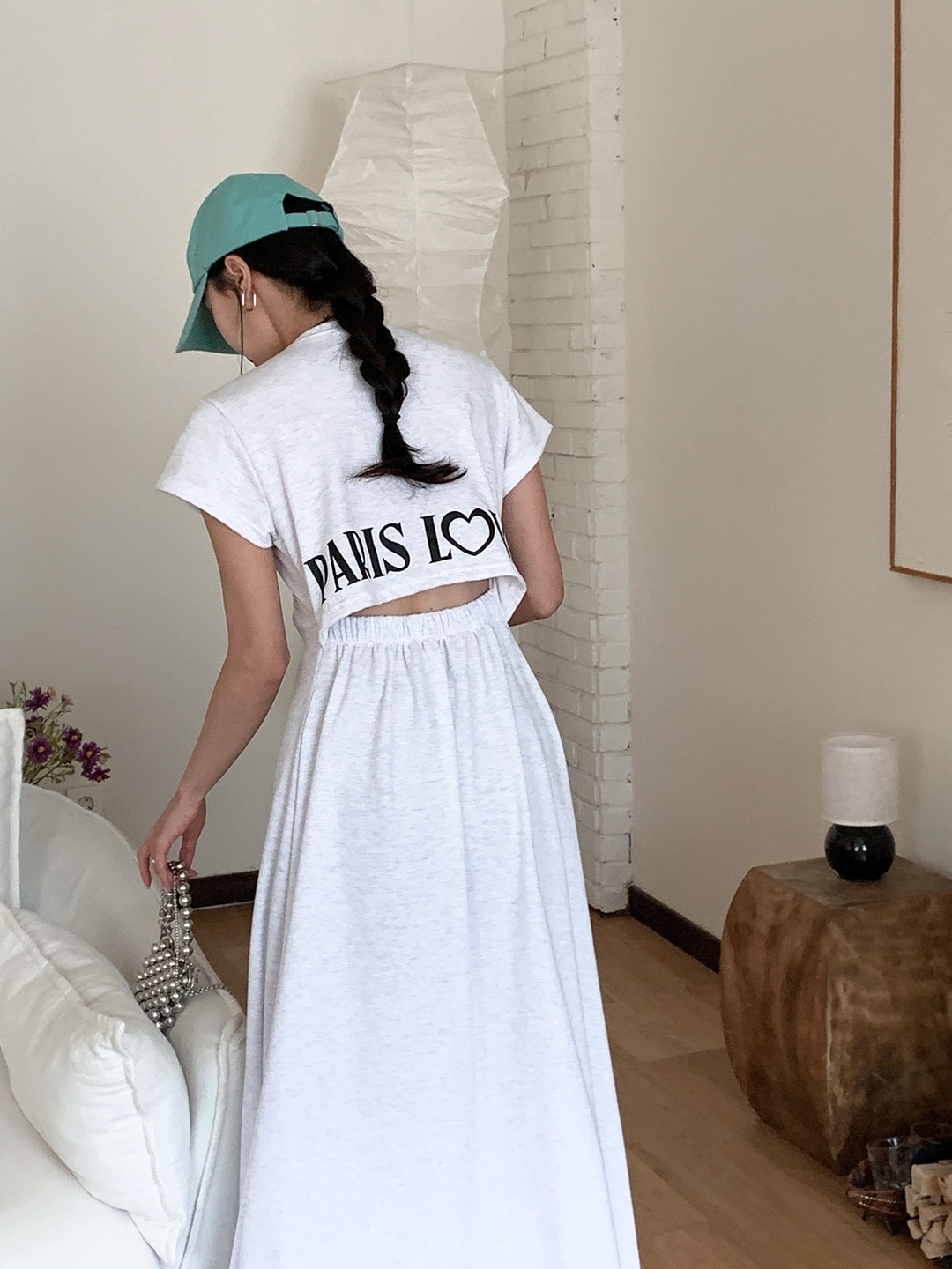 スリットバックゴムキャップスリーブロングAラインバックプリントワンピース | 詳細画像15