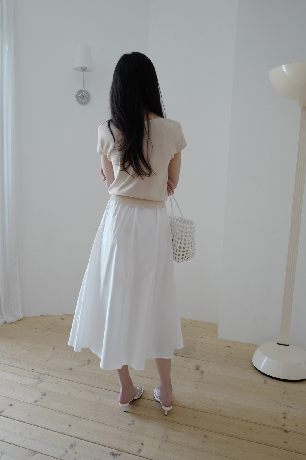 コットンプリーツピンタックバックゴムフレアAライン無地スカート春夏秋 | DHOLIC | 詳細画像11