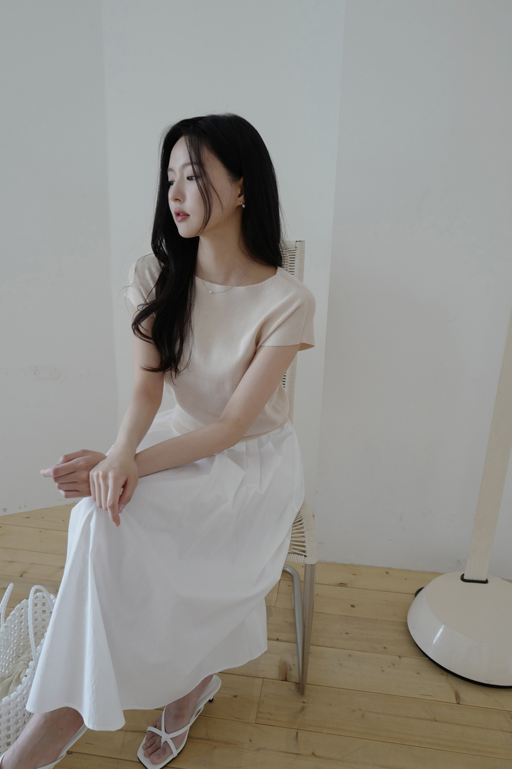 コットンプリーツピンタックバックゴムフレアAライン無地スカート春夏秋 | DHOLIC | 詳細画像15